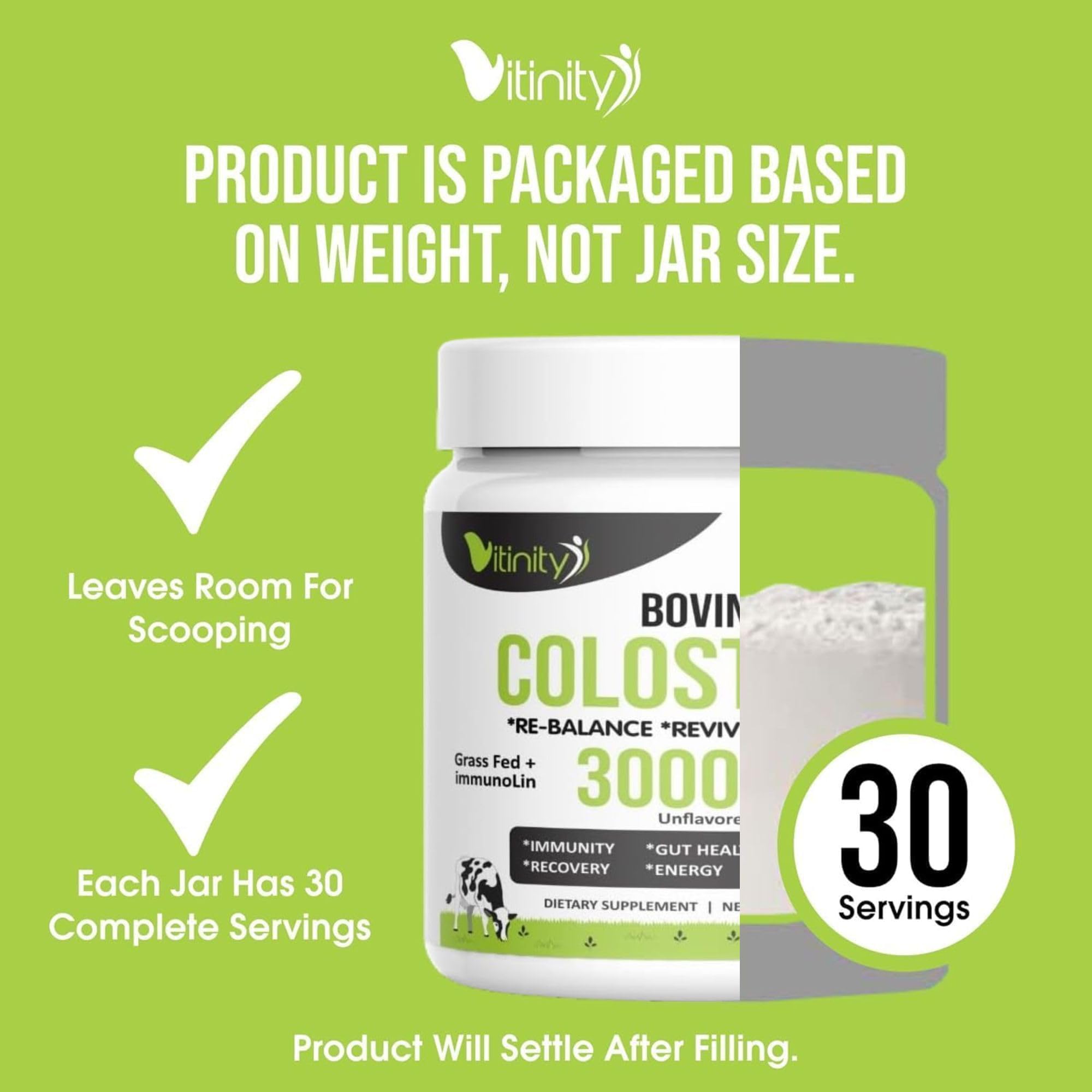 VITINITY colostro bovino complemento natural para nutrición balanceada