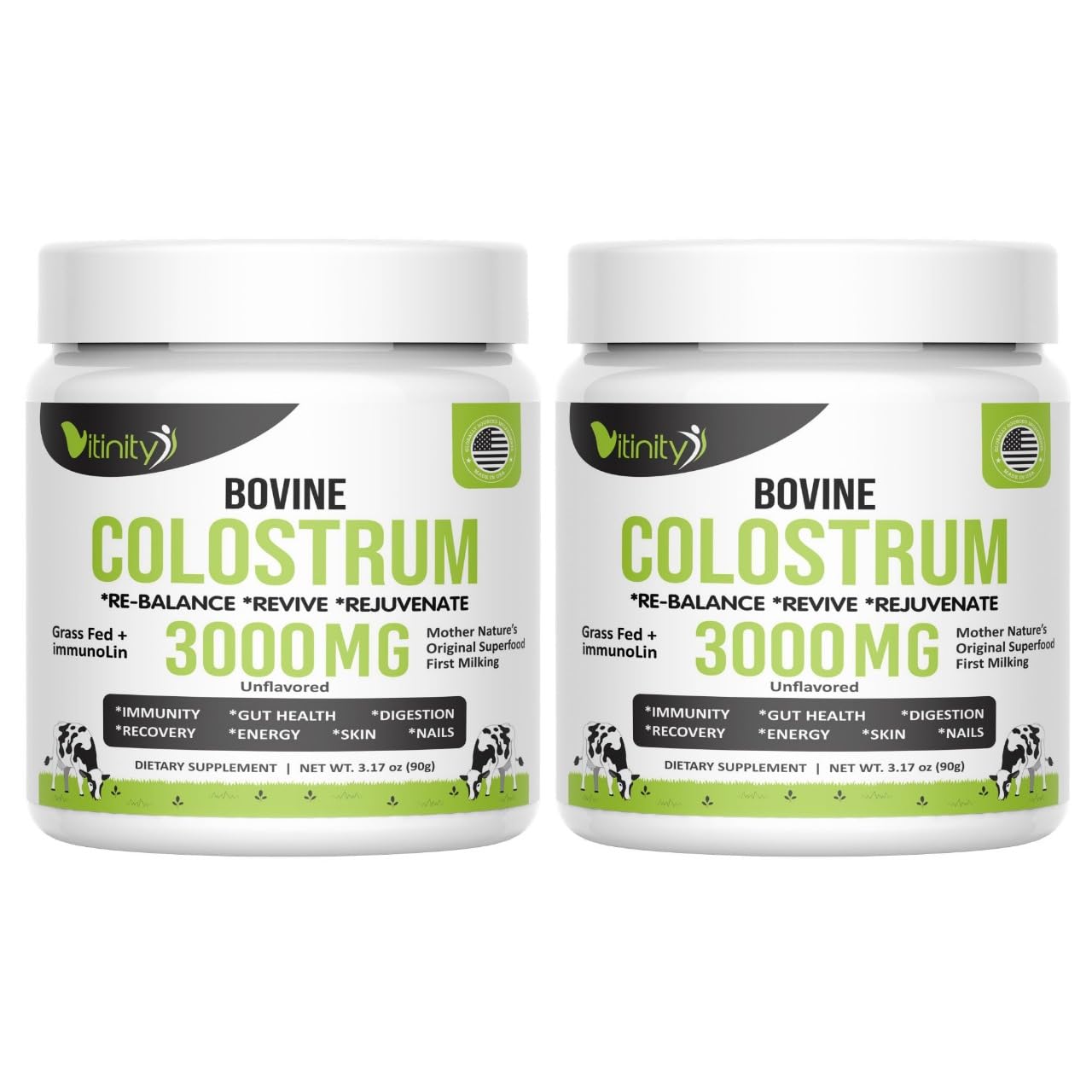 VITINITY colostro bovino pasturas sin sabor envases dos para uso diario