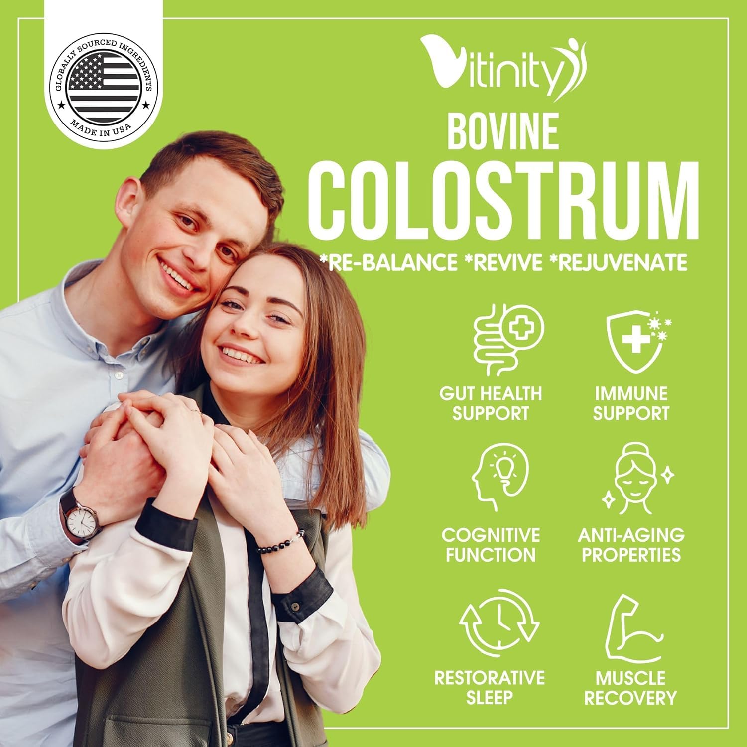 VITINITY: etiqueta frontal del producto, información clara sobre el origen y beneficios.