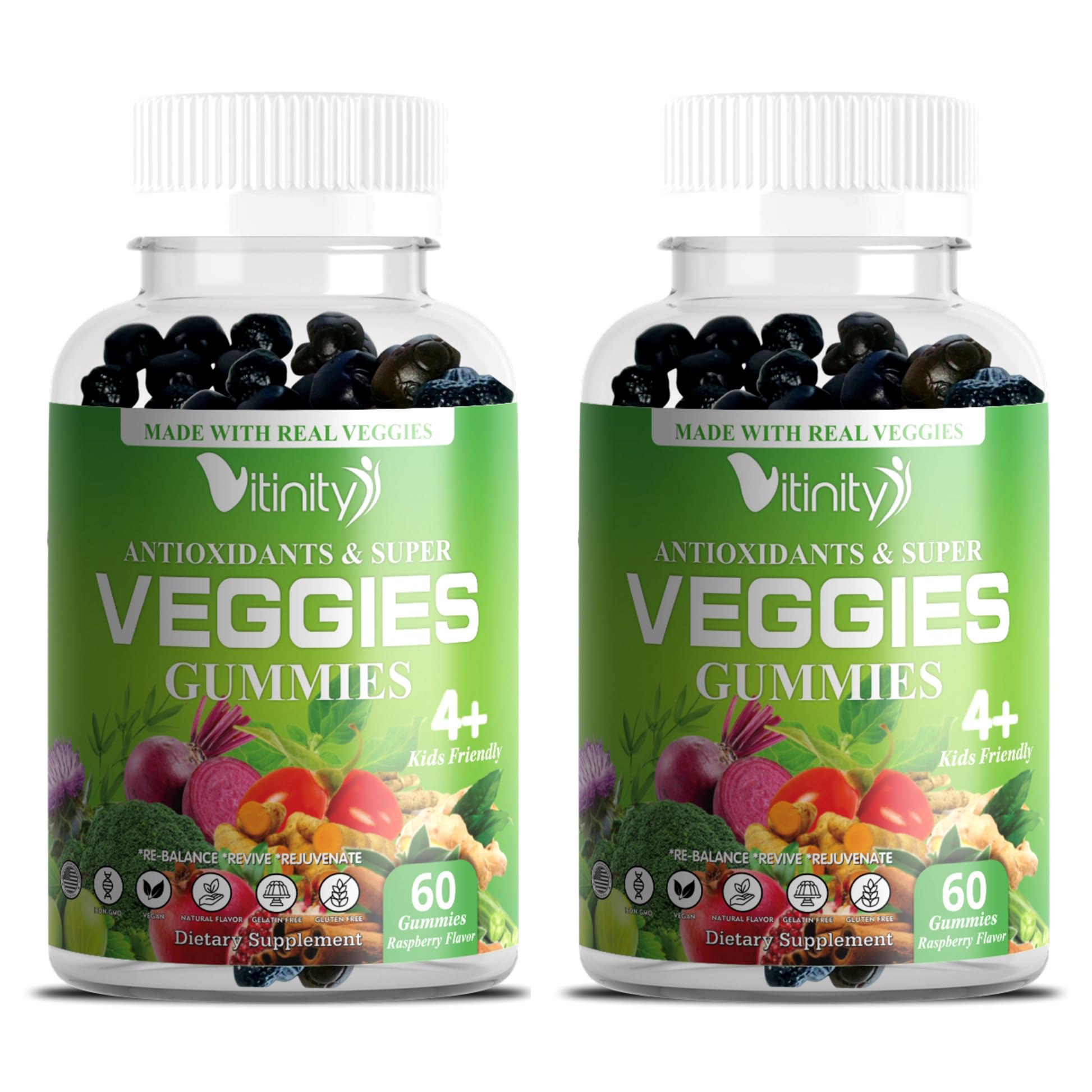 vitinity gomitas superverdes, empaque frontal para energía diaria y bienestar