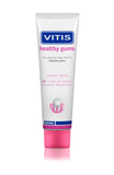 Pasta Vitis Gums sobre un cepillo, crema refrescante para encías sanas.