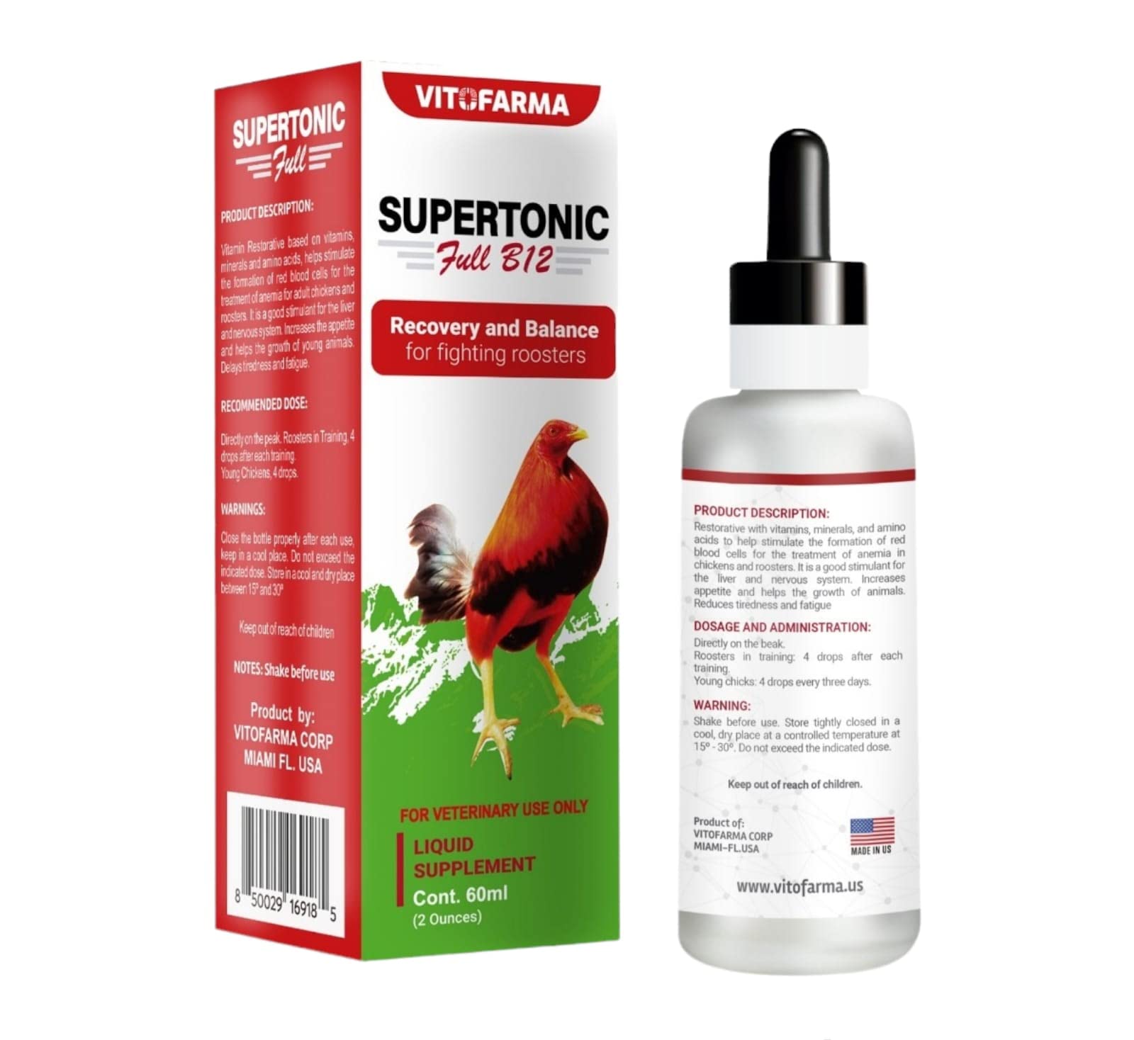 VITOFARMA Reconstituyente vitamínico para gallos, soporte a la salud general.