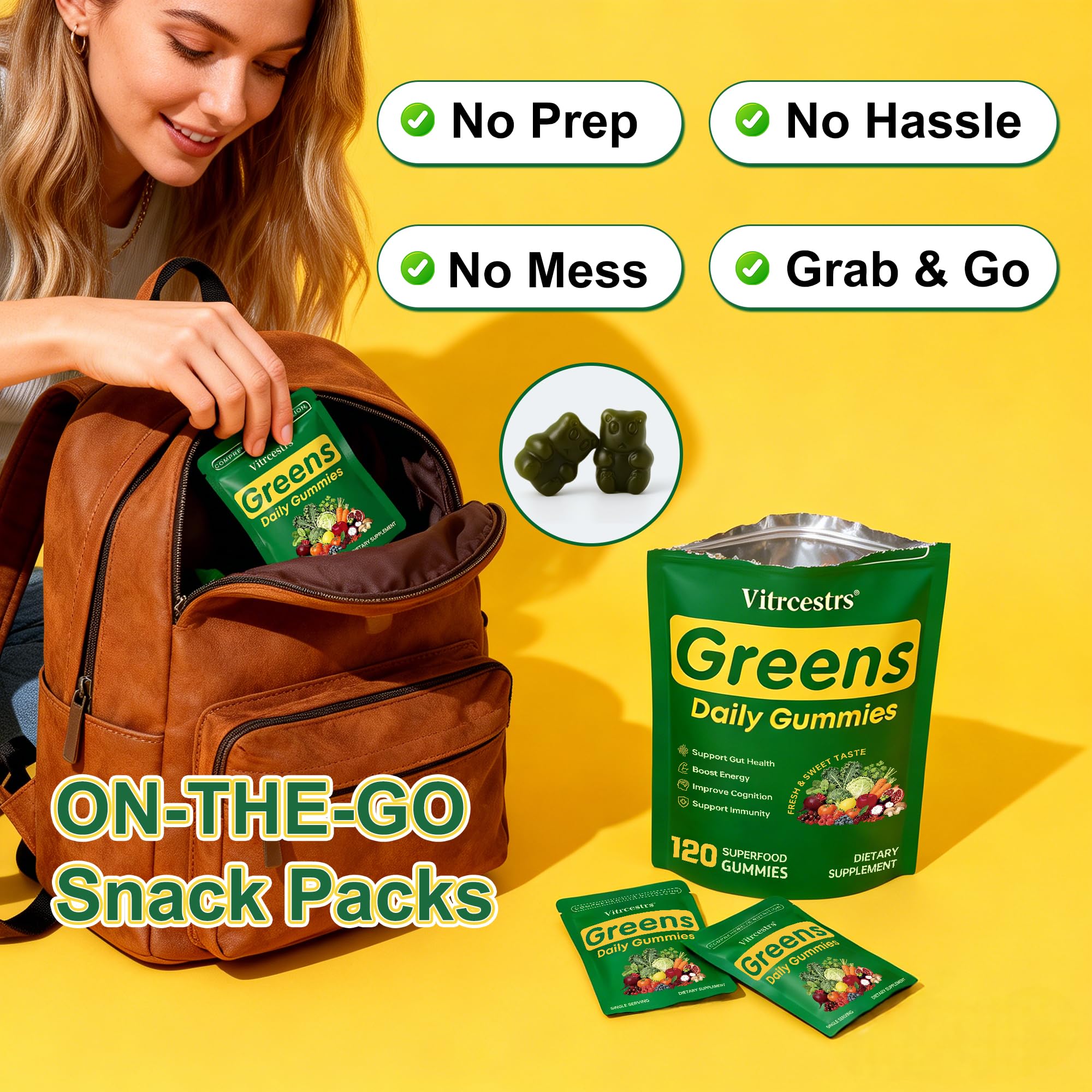 Gomitas verdes Vitrcestrs Greens Daily con sabor suave.