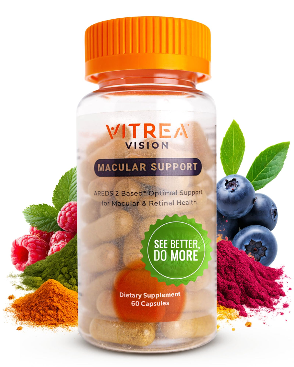 Vitrea Vision, botella de cápsulas para el soporte macular diario.