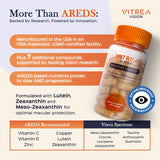 Vitrea Vision, etiqueta de ingredientes destacando luteína y zeaxantina.