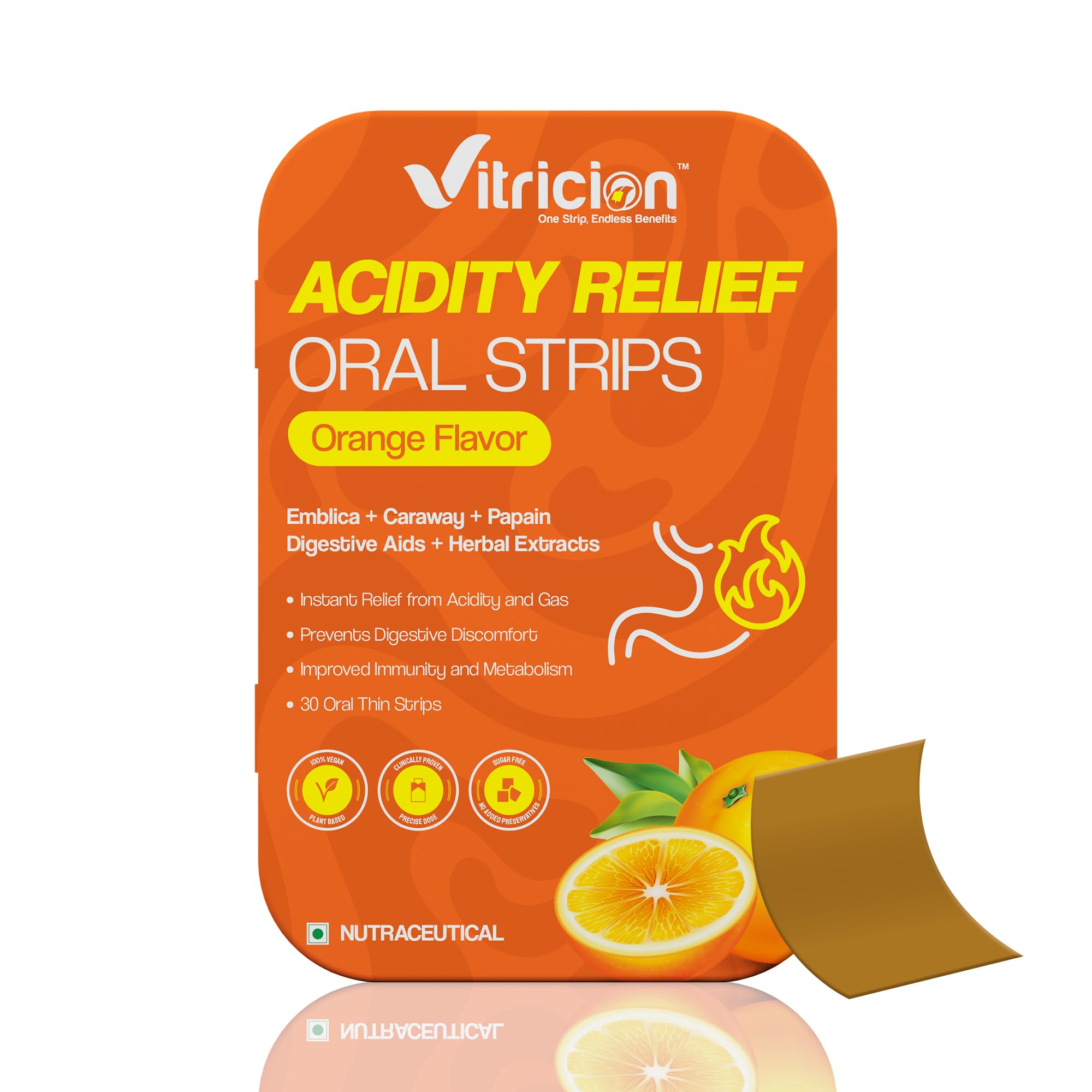 Vitricion: caja de tiras alivio acidez, fácil de llevar.
