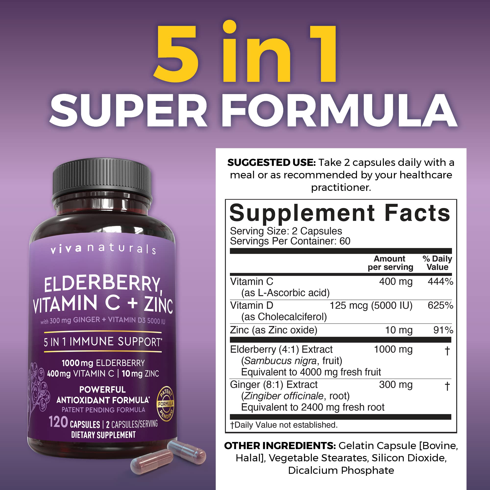Viva Naturals cápsulas con zinc y jengibre para soporte antioxidante