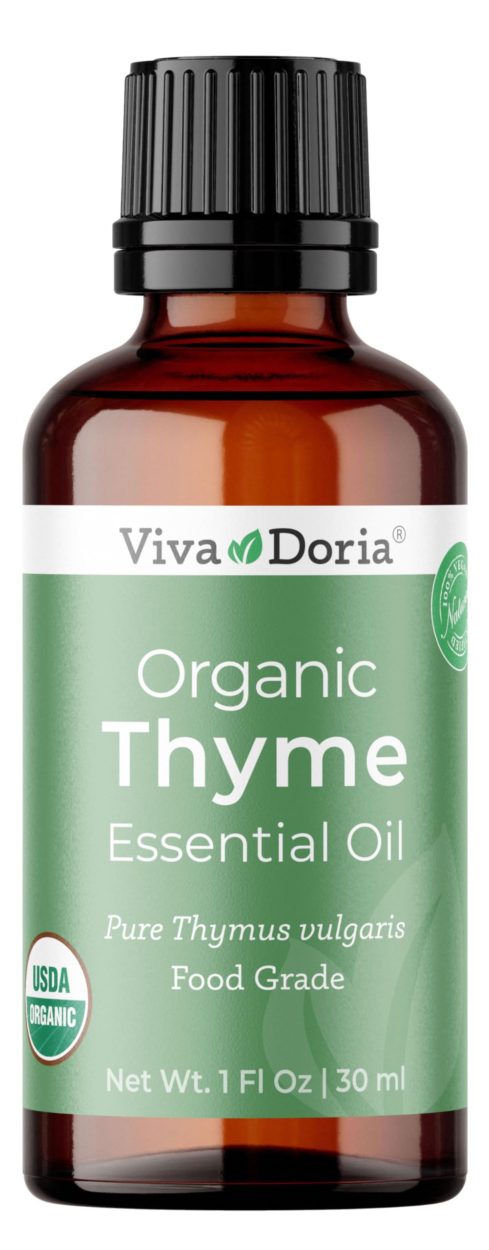 Viva Doria Aceite esencial de tomillo en frasco de cristal para aromaterapia.