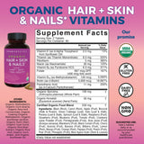 Viva Naturals Biotina 5000mcg etiqueta con certificaciones de orgánico
