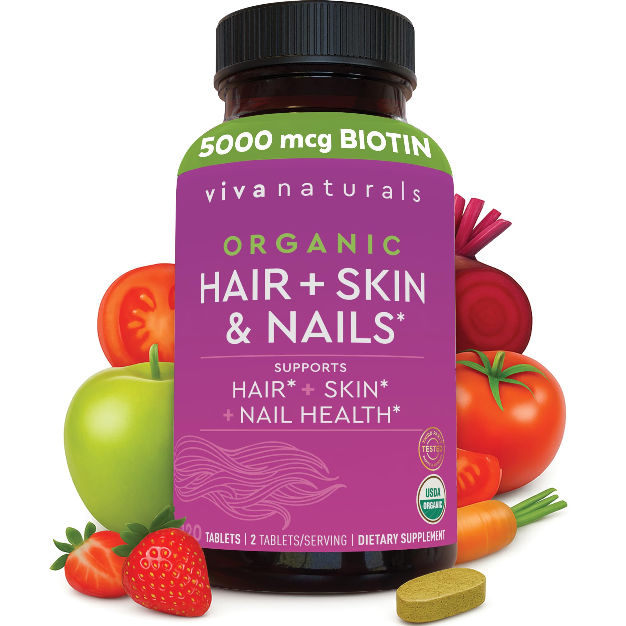 Viva Naturals Biotina 5000mcg tabletas-frente para cabello y uñas saludables