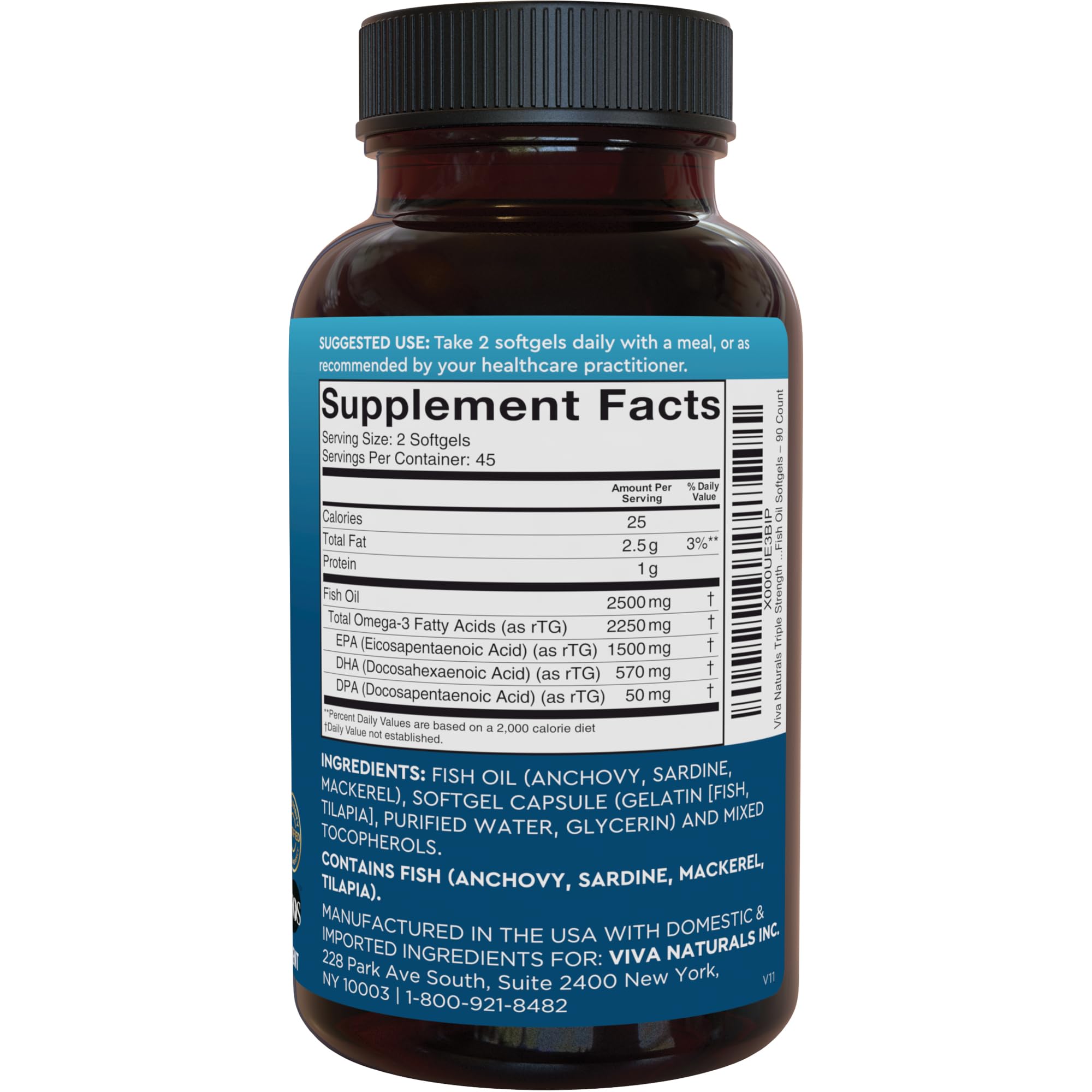Valor nutricional alto de Viva Naturals Omega-3 para un estilo de vida saludable.