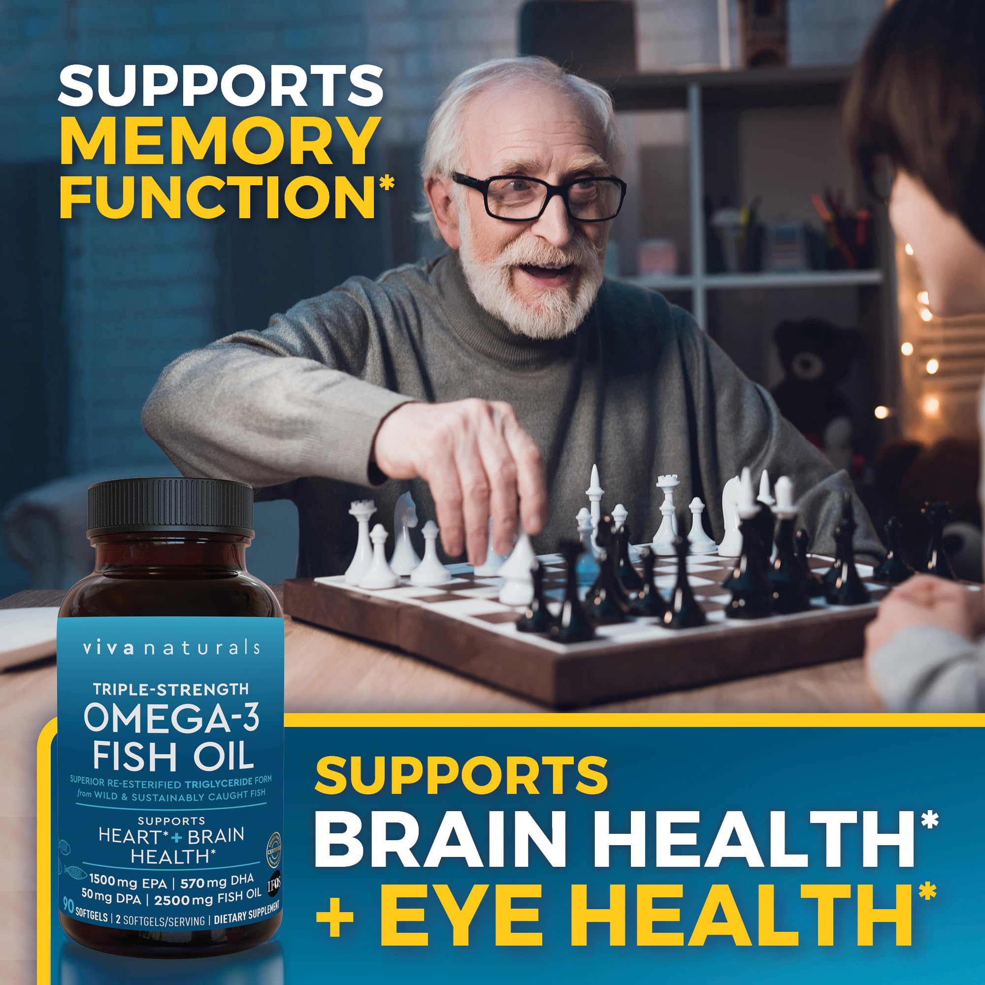 Omega-3 de Viva Naturals purificado para reducir contaminantes.