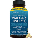 Viva Naturals Omega-3 triple strength en botella para apoyo diario del corazón.