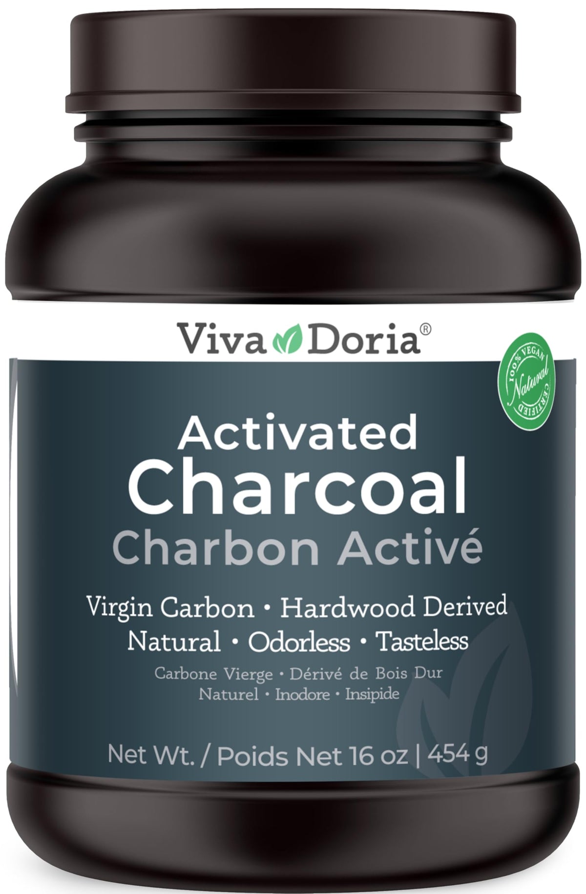 Viva Doria carbón activado Virgen polvo negro para purificación y belleza