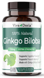 Viva Doria Ginkgo Biloba envase frente, posible apoyo a la concentración diaria.
