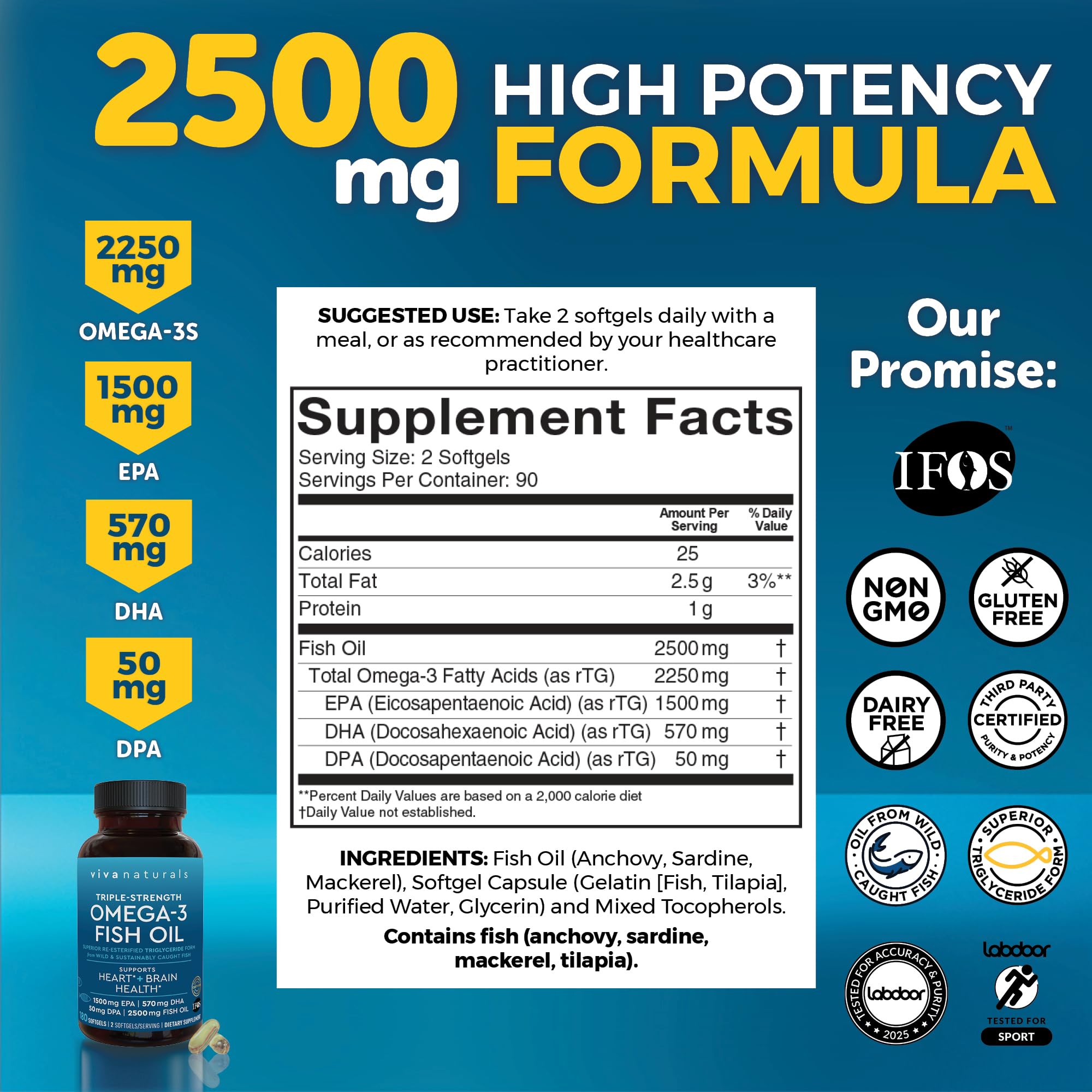 Viva Naturals Omega-3 en bote: 180 cápsulas suaves.