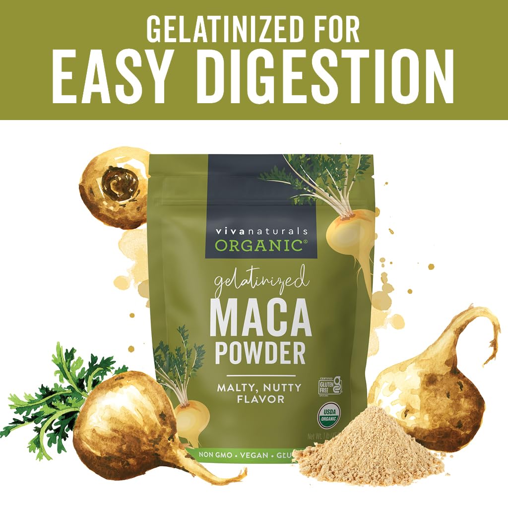 Maca gelatinizada de Viva Naturals para hornear y recetas creativas.