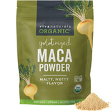 Viva Naturals Maca en polvo peruano, sabor terroso ideal para batidos.