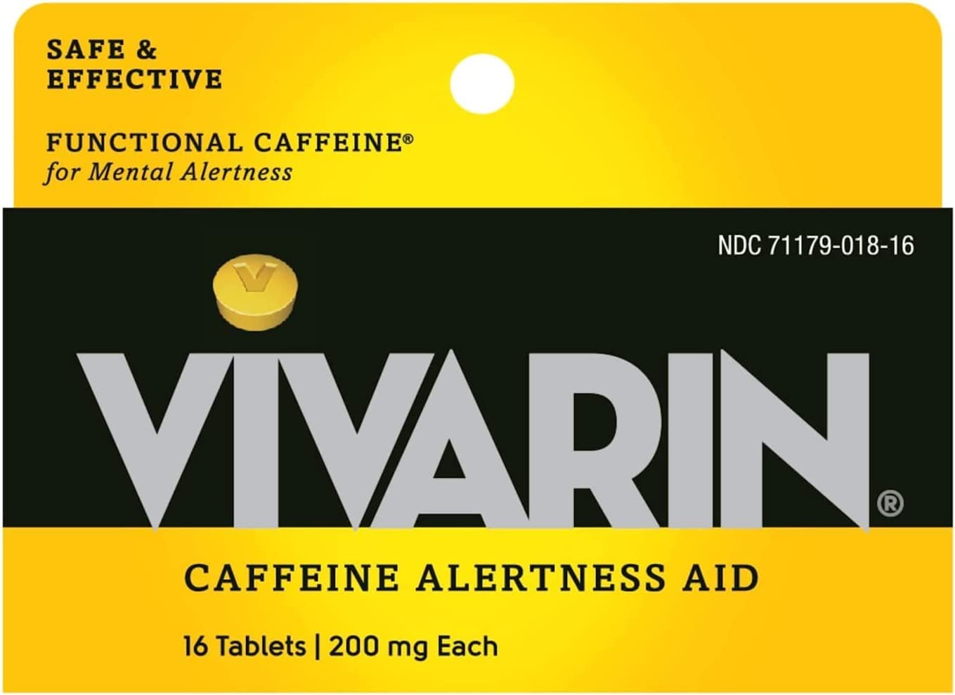 Vivarin: botella de cafeína de 200 mg para energía sostenida.