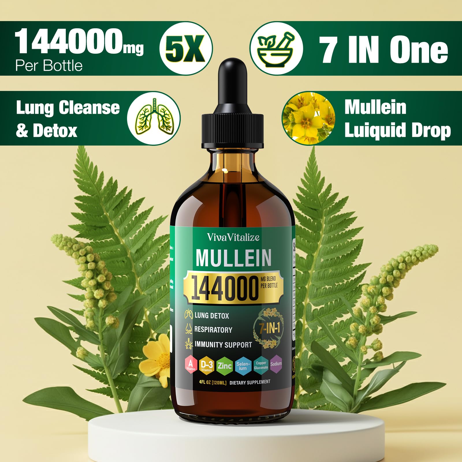VivaVitalize Gotas de Verbascum, frasco con etiqueta clara para uso diario