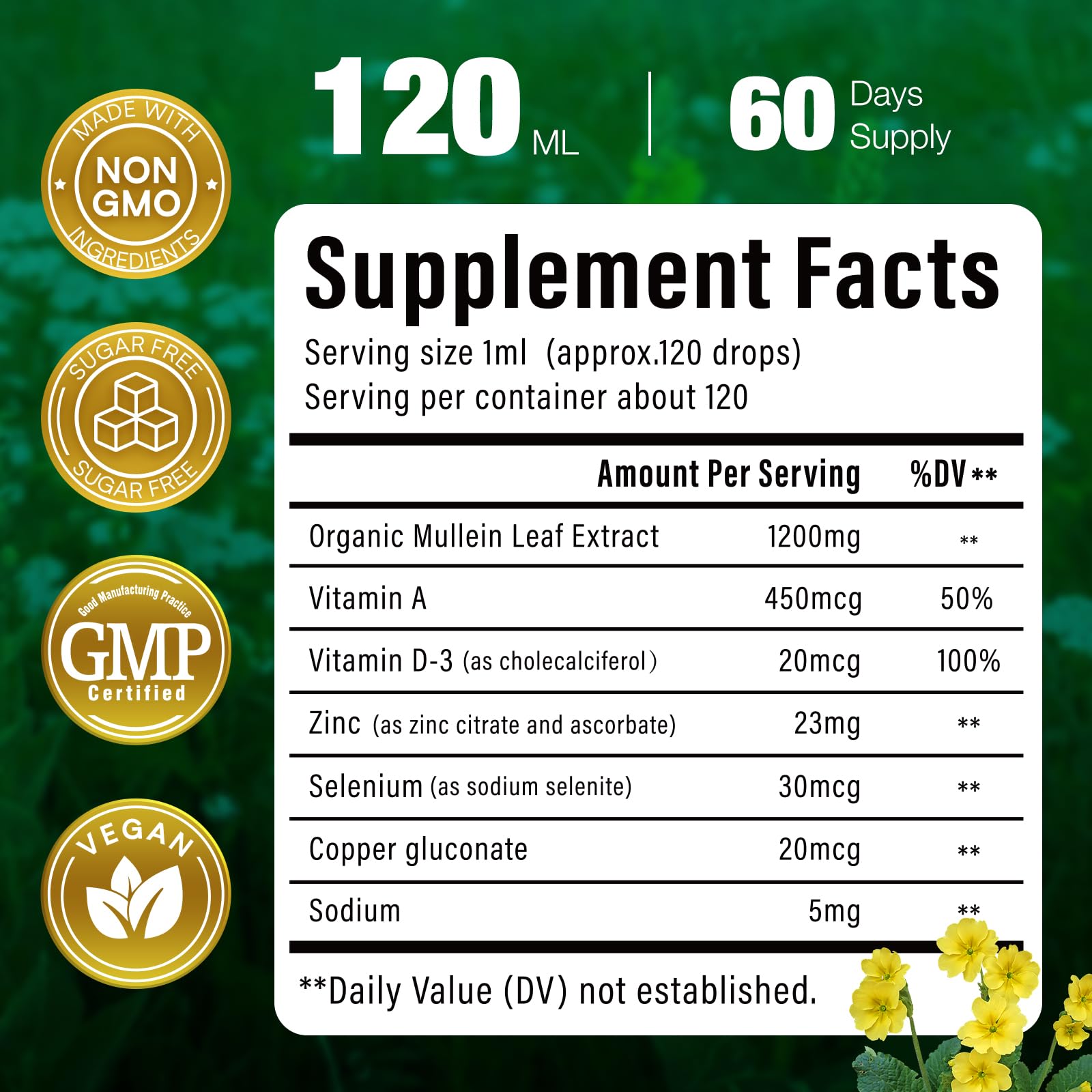 VivaVitalize Gotas de Verbascum, producto libre de alcohol