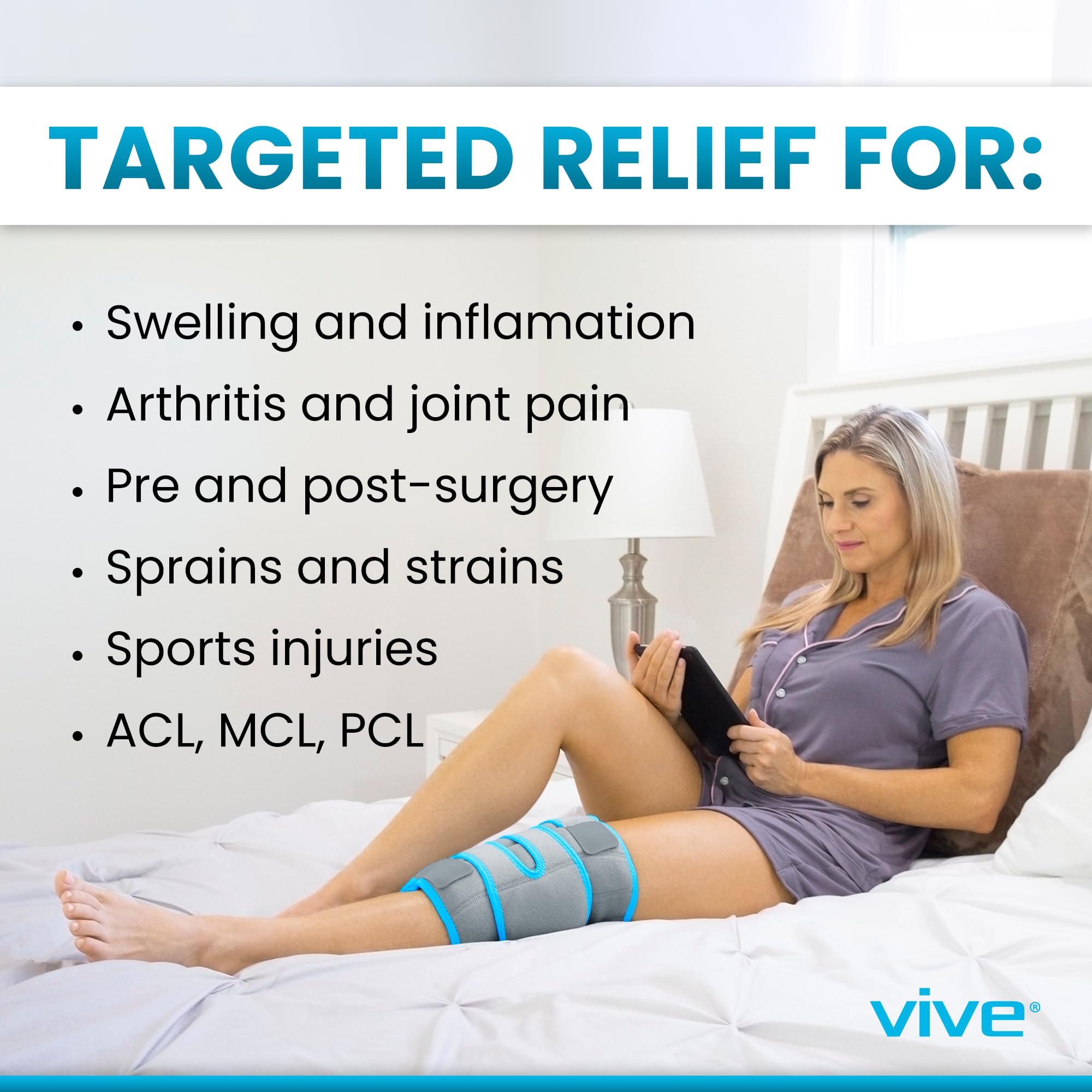 Vive funda de hielo para rodilla, paquetes de gel removibles para frío o calor.