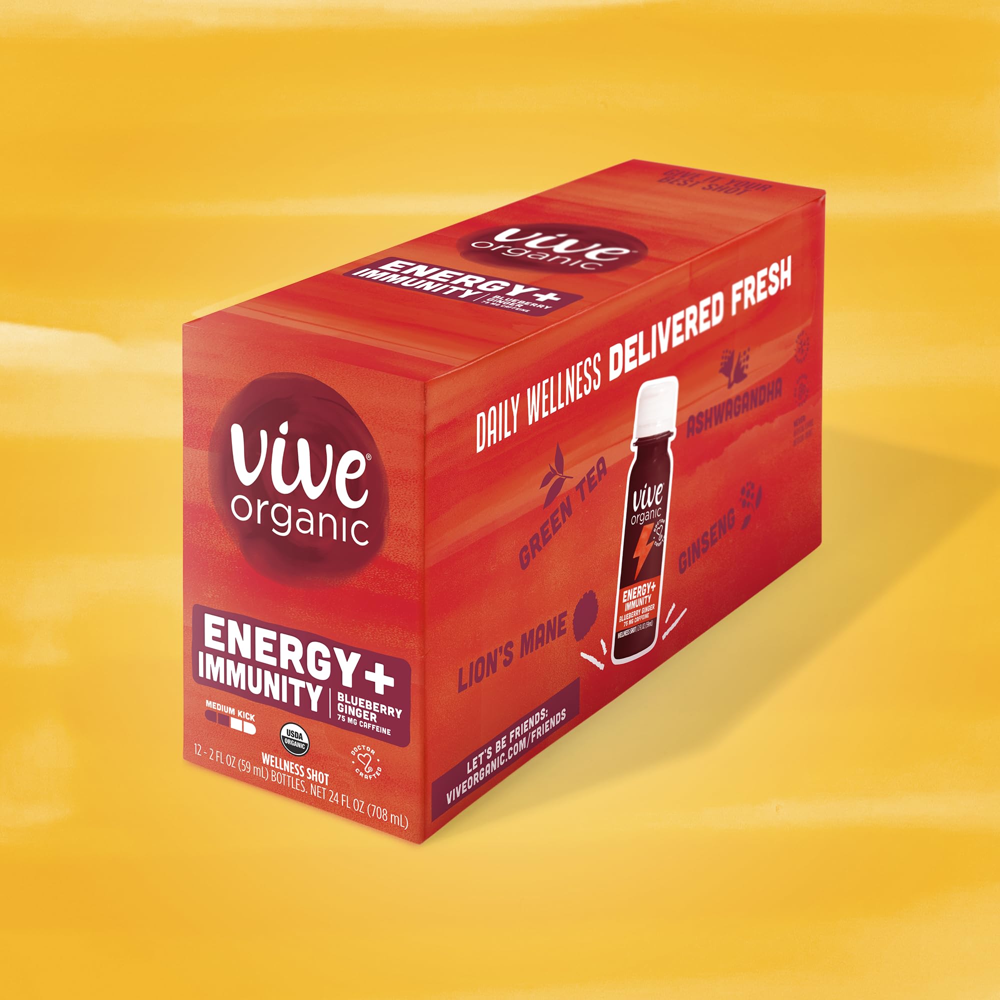 Uso diario con impulso sostenido de Vive Organic Energy Shot.