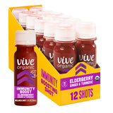 Vive Organic Shot de inmunidad con saúco y jengibre para uso diario.