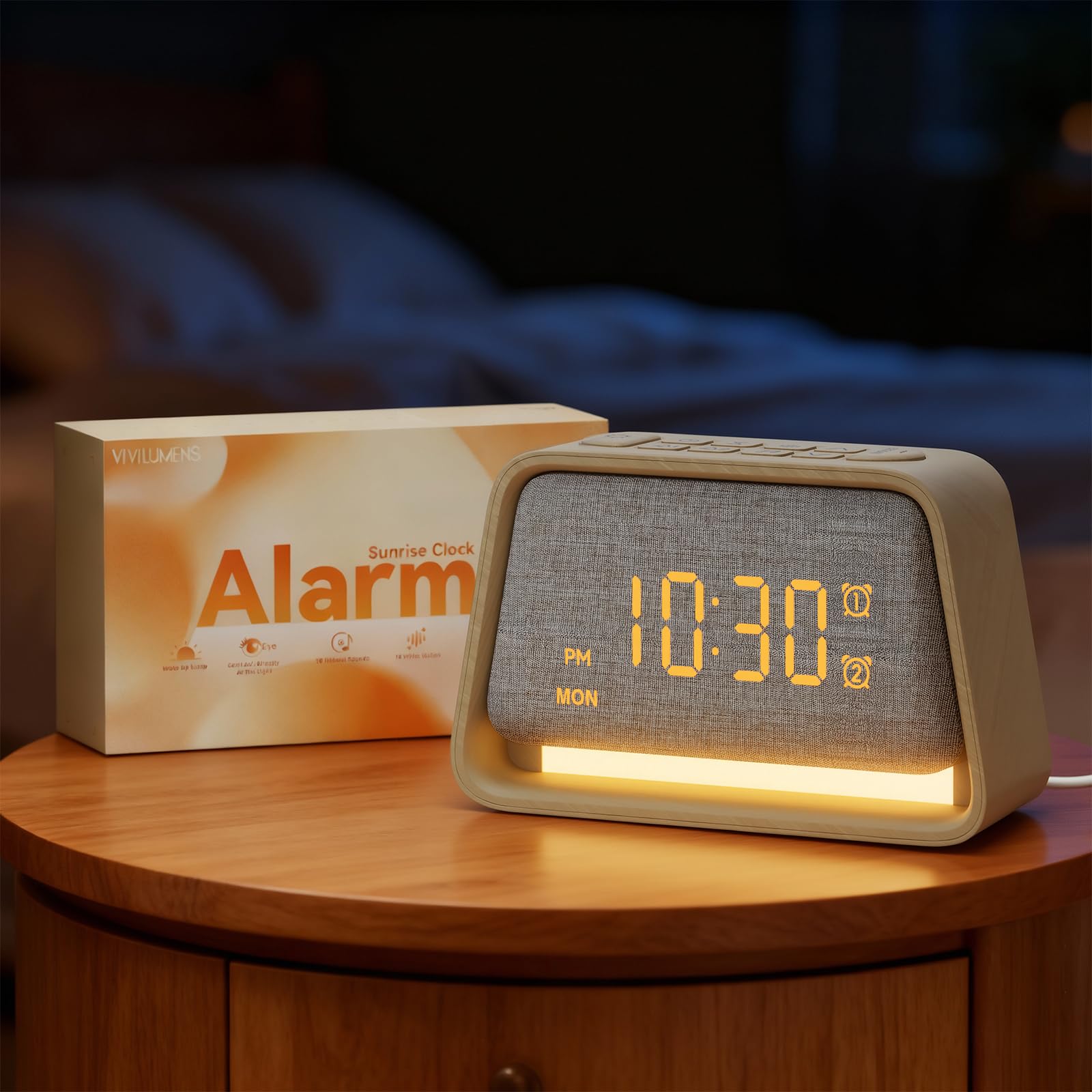 Reloj digital de madera Vivilumens con pantalla clara y hora legible