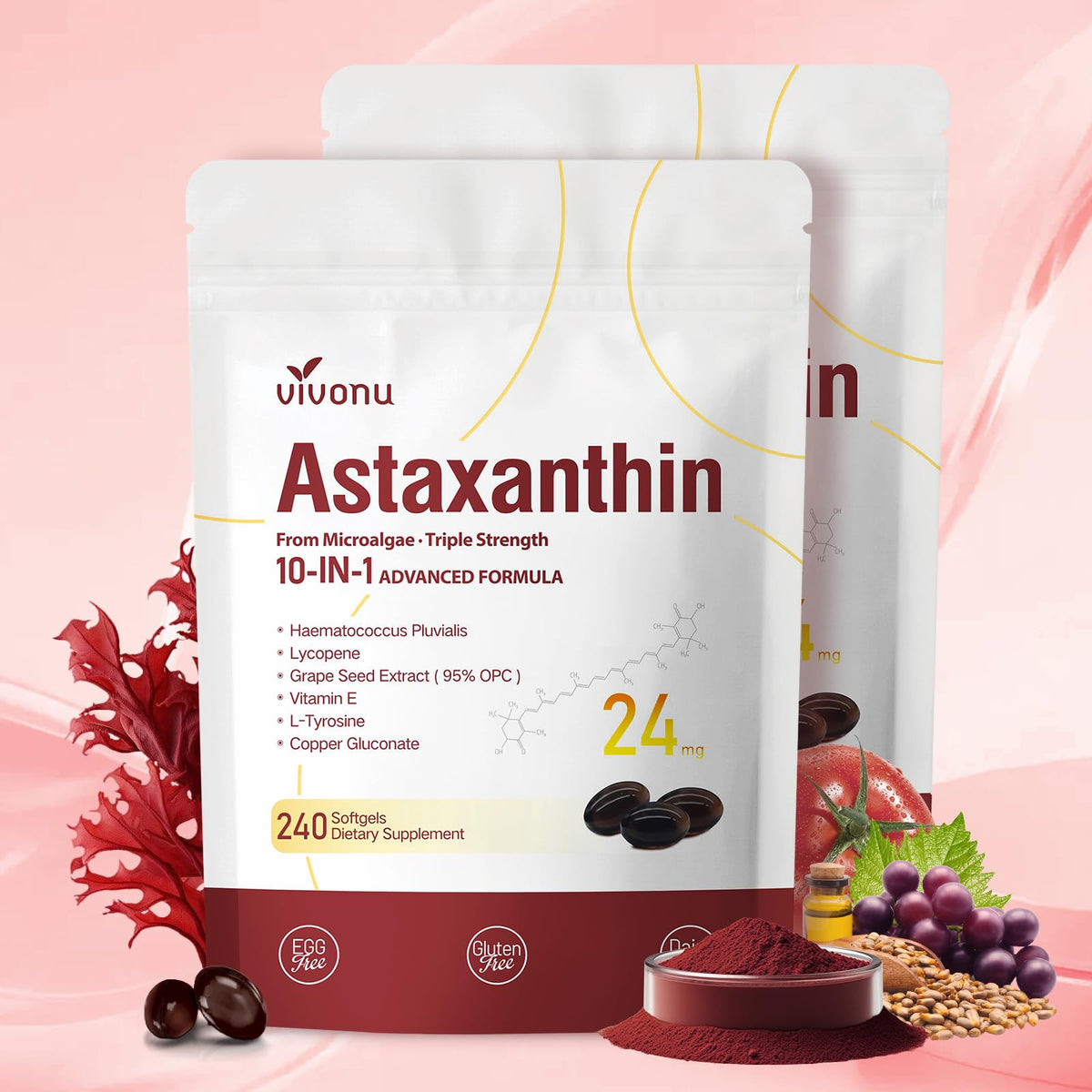 VivoNu Astaxantina 24 mg: cápsulas potentes para cuidado ocular y piel