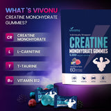 VivoNu Creatine Gummies: presentación de 60 gomitas para un plan de 15 días.