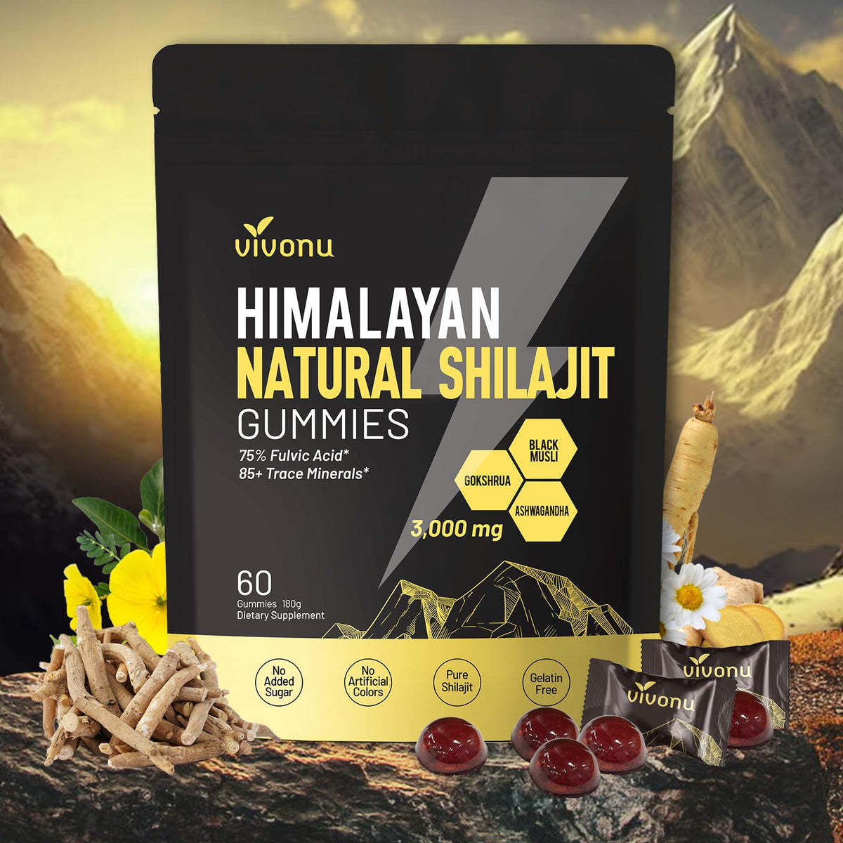 VivoNu gominolas-shilajit-puro: textura suave y sabor agradable para consumo diario.