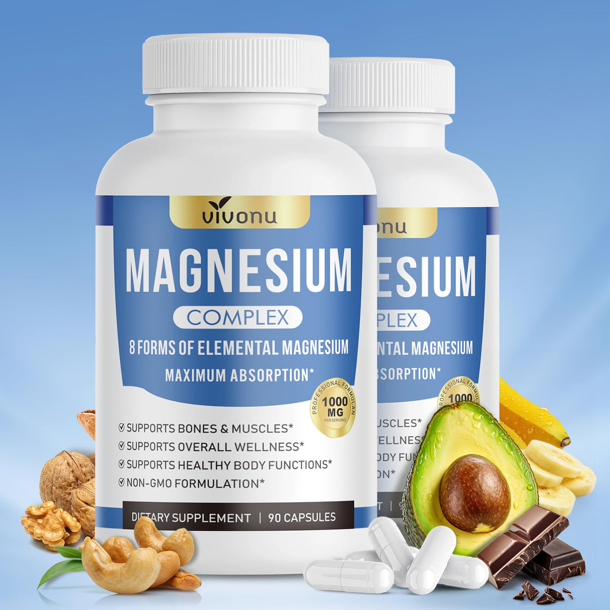 VivoNu Magnesio 1000 mg cápsulas: soporte para huesos y músculos.