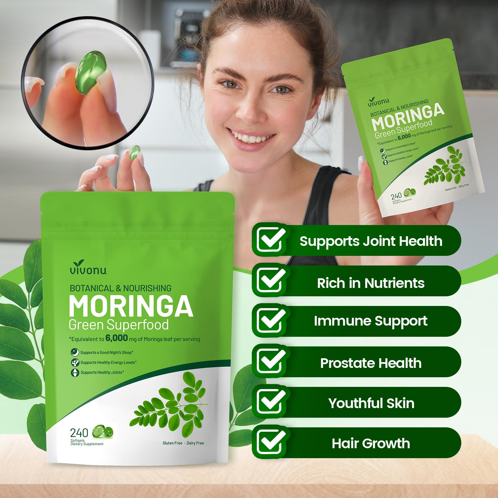 VivoNu Moringa: fuente orgánica, vitaminas esenciales para equilibrio diario.