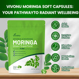 VivoNu Moringa: cápsulas suaves, detalle de la consistencia, apoyo a la salud general.