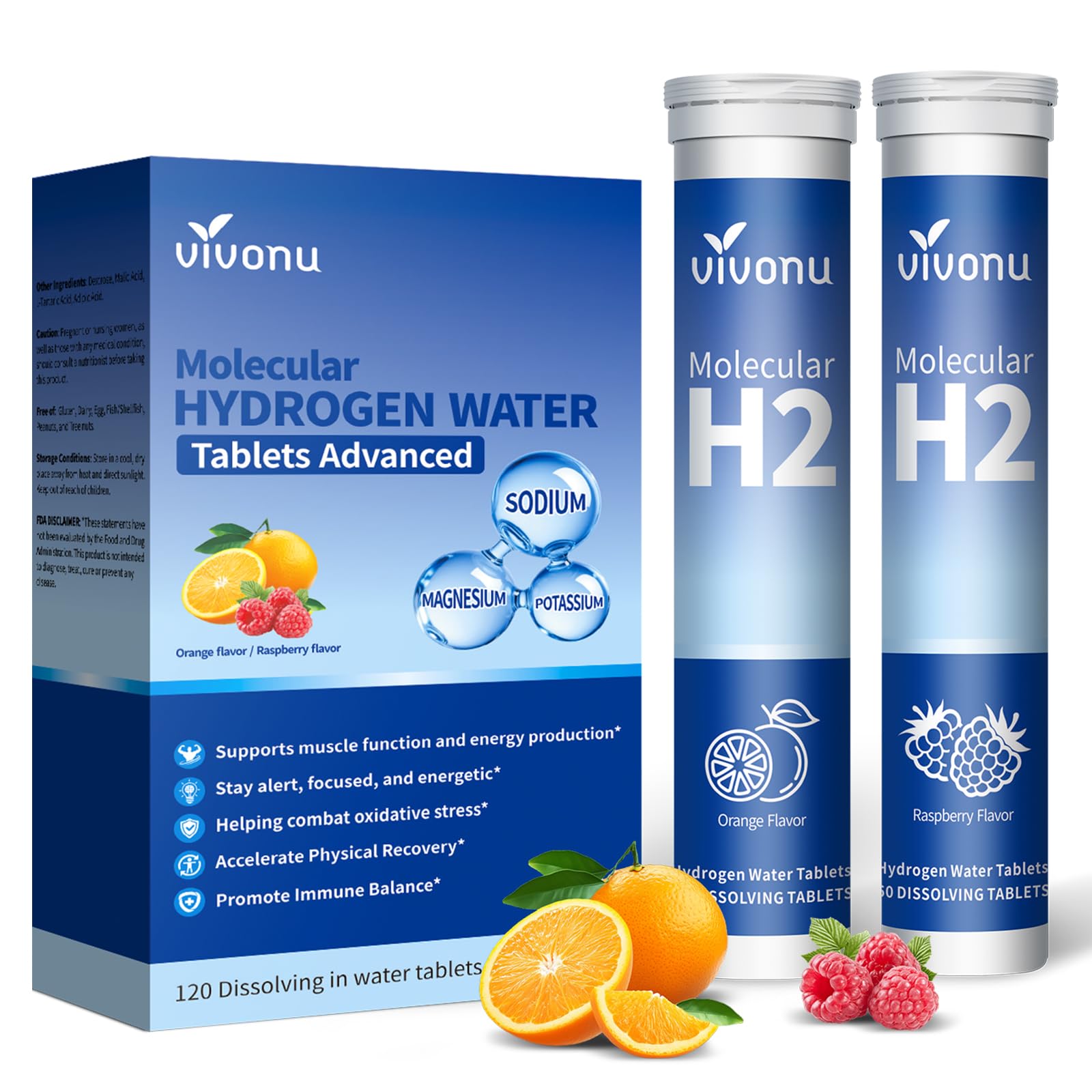 VivoNu tableta de hidrógeno sabor naranja para hidratación rápida