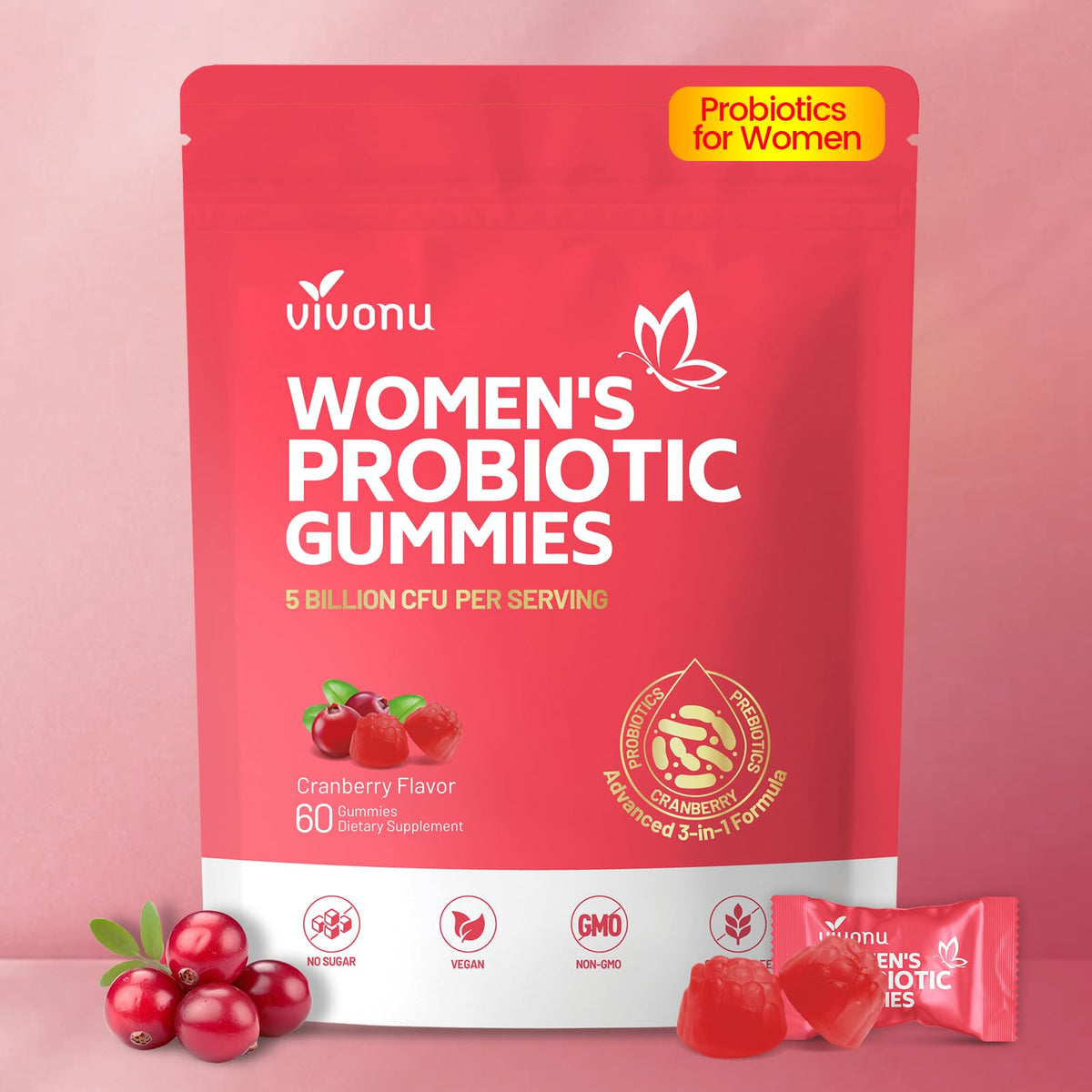 Gomitas VivoNu Viginal probióticas para balance intestinal y vaginal.