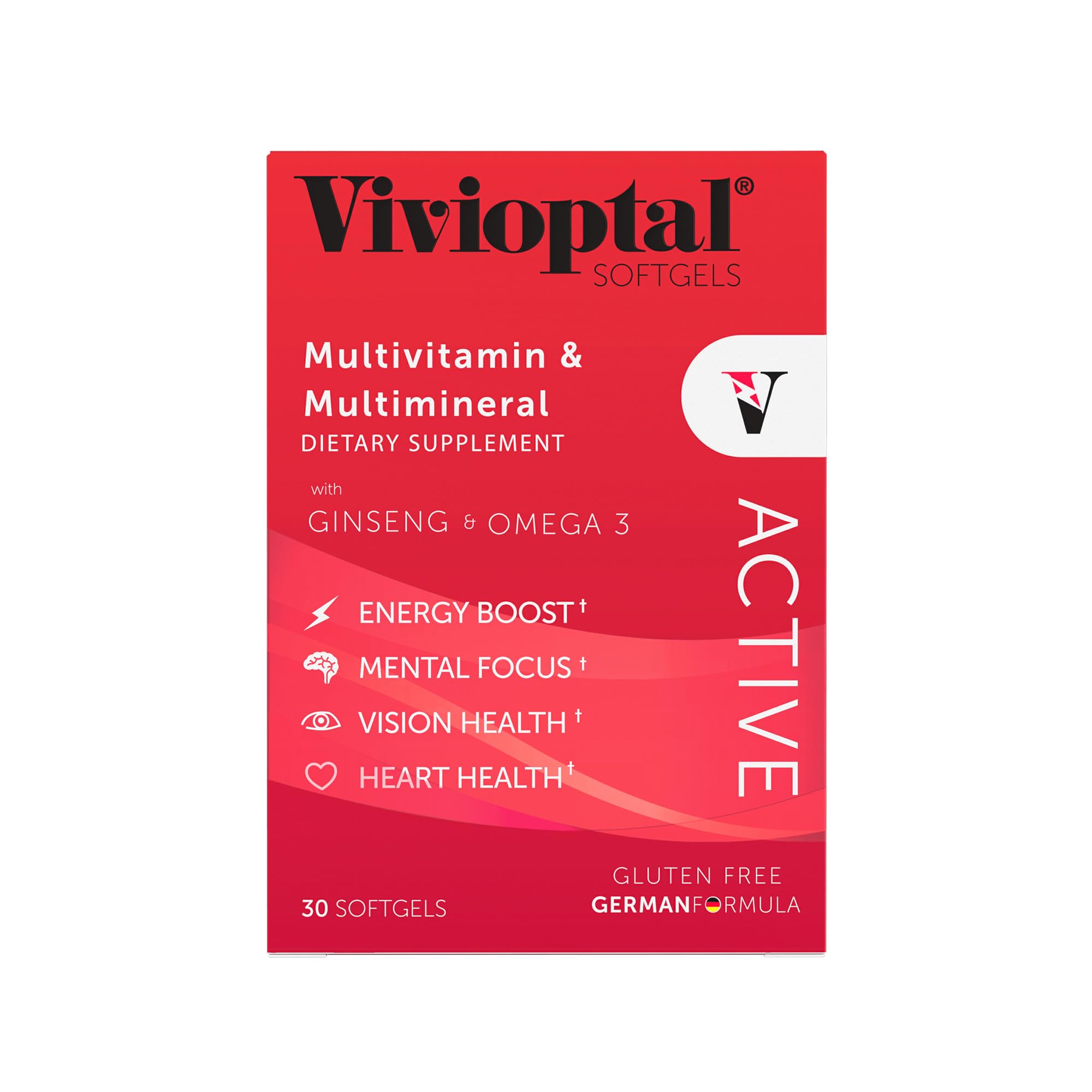 Vivioptal Active, etiqueta alemana: fórmula premium para soporte cognitivo y vitalidad.