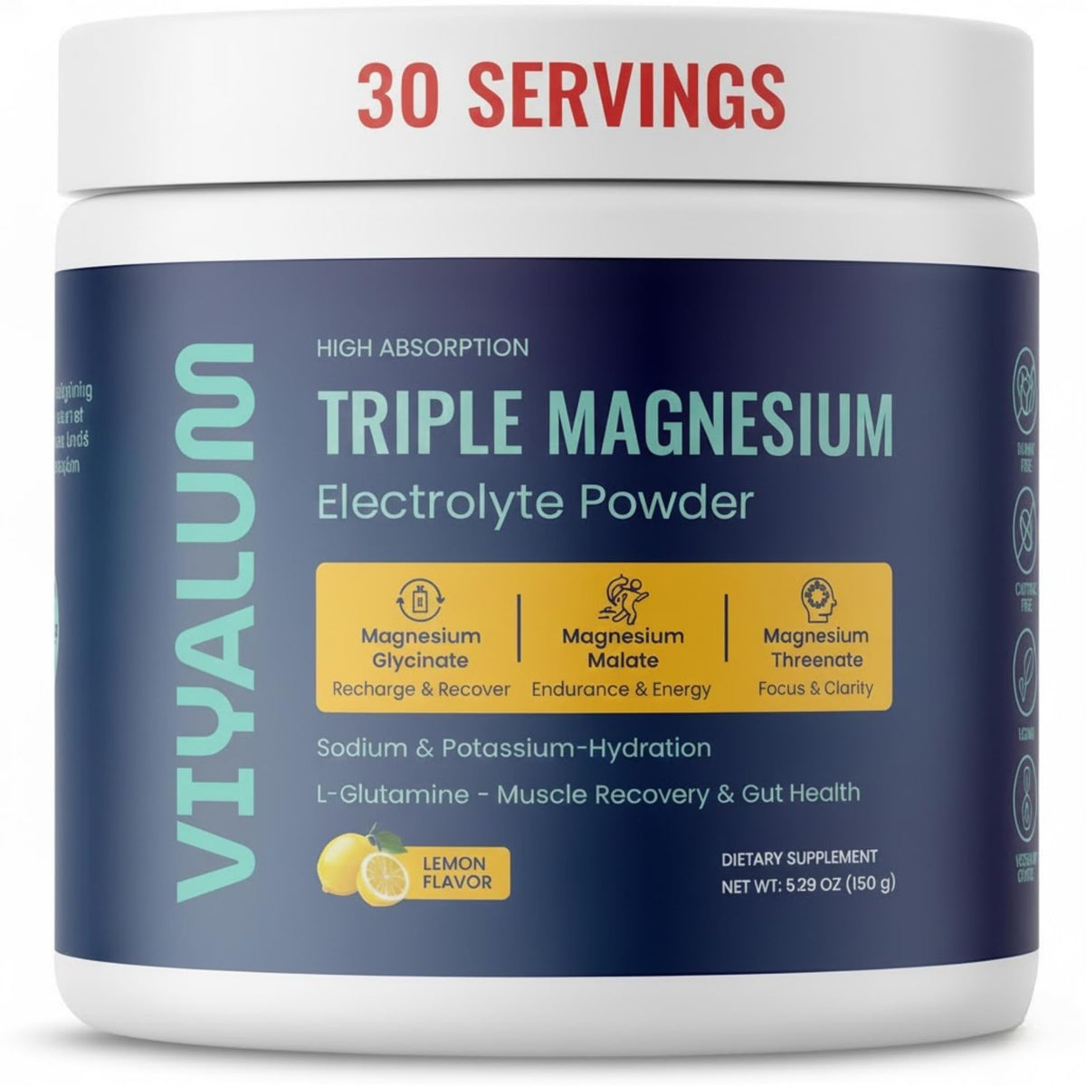 VIYALUM Triple Magnesium, botella limón para hidratación diaria