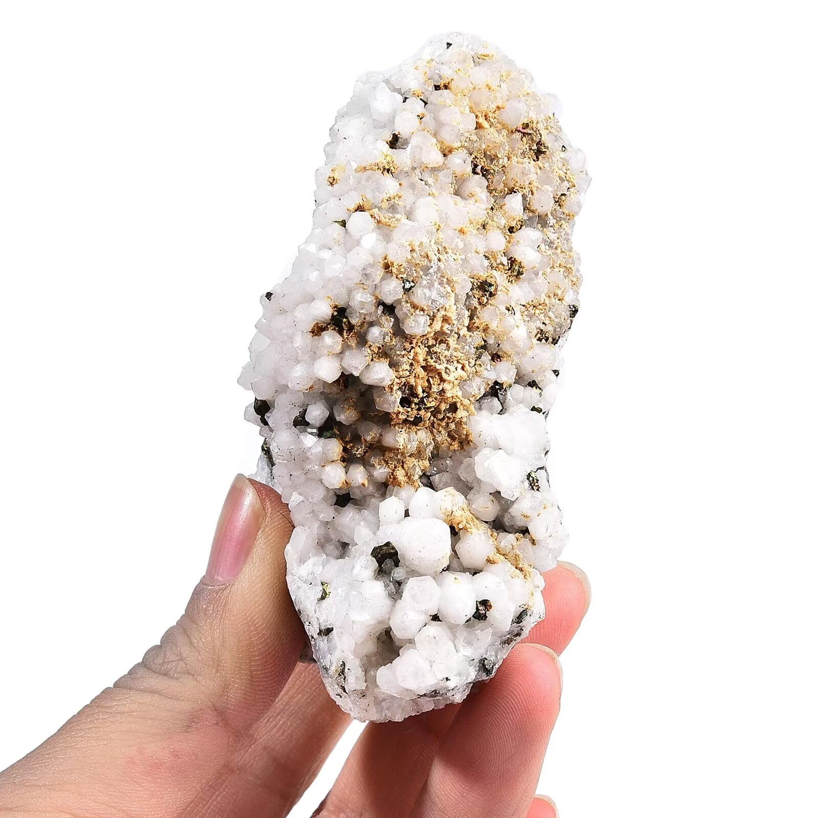 VIZYTOU Calcopirita en simbiosis: cristal blanco para relajación y enfoque.