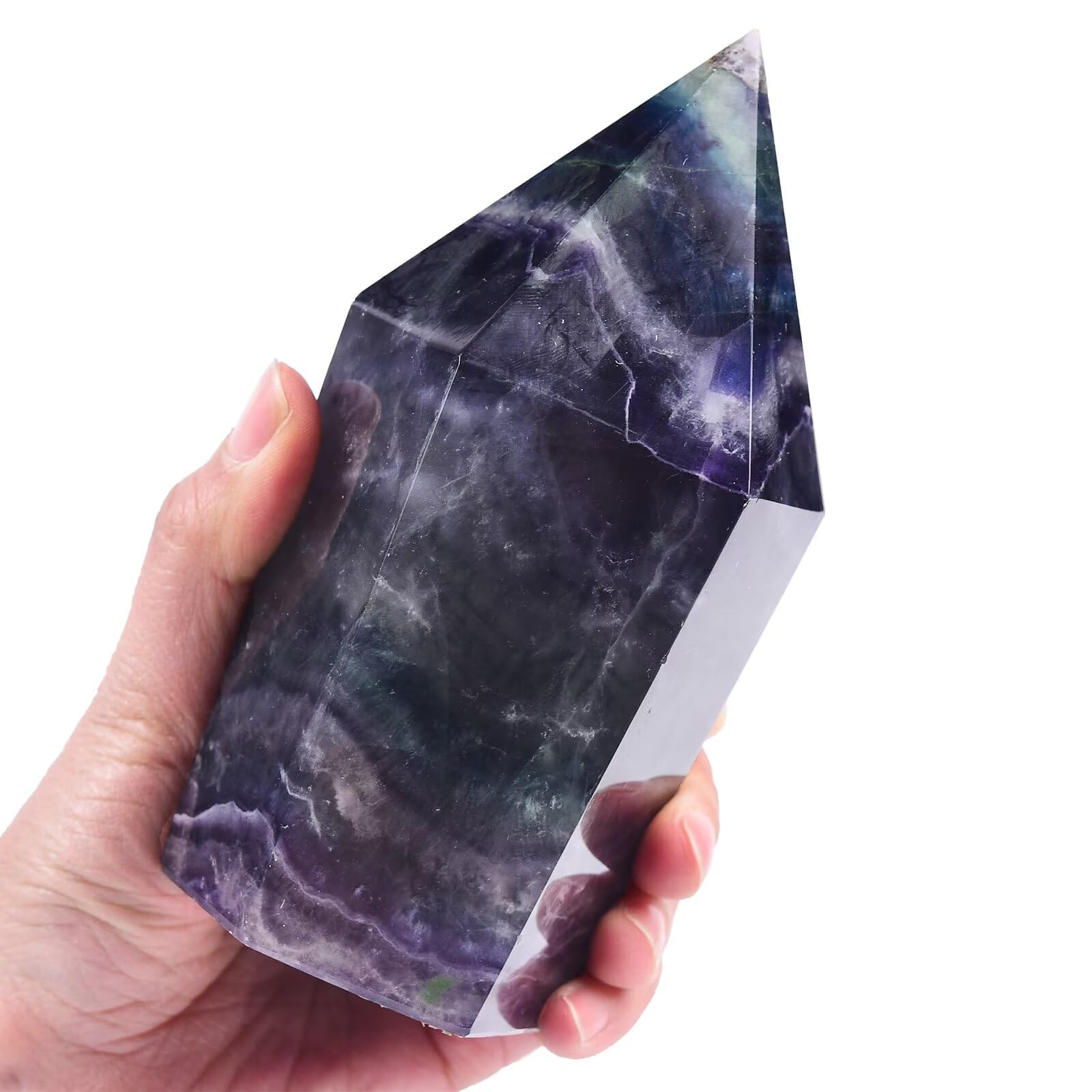 VIZYTOU fluorita arcoiris detalle punta, acento vibrante para relajación y colección de cristales.