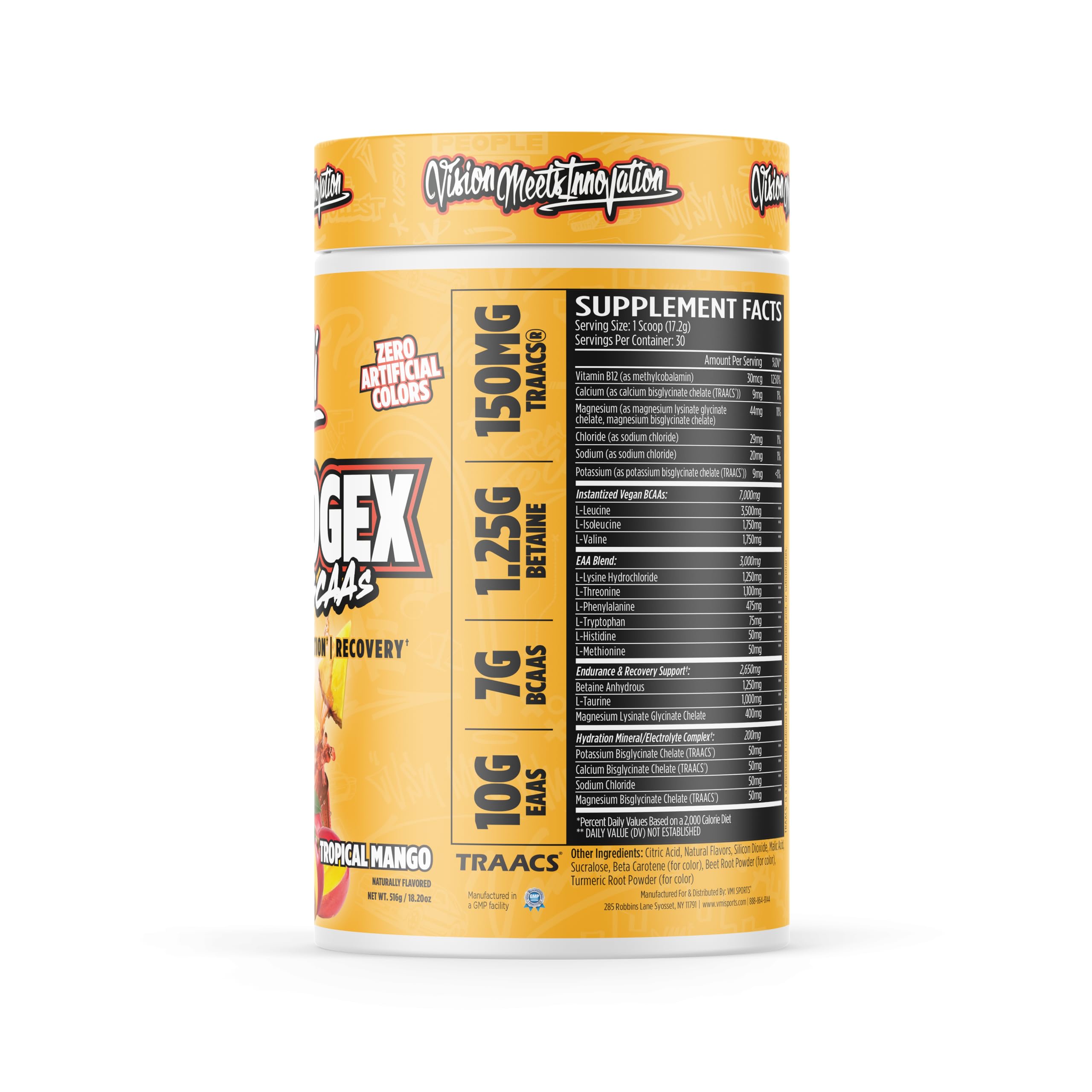 Etiqueta nutricional de Aminogex Ultra destacando betaína y BCAA para rendimiento.