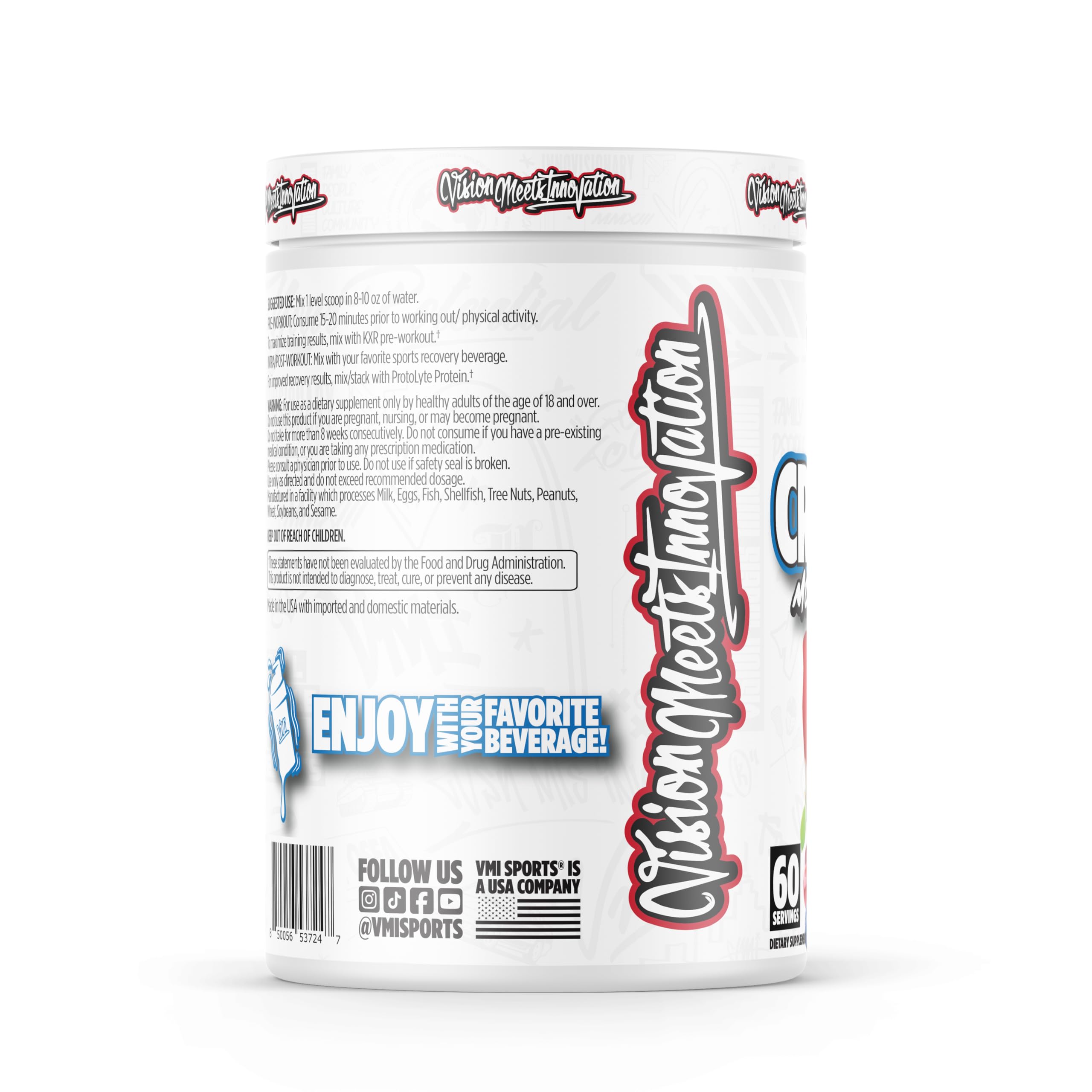 VMI Sports creatina monohidrato: mezcla fácil sin sabor para cualquier bebida.