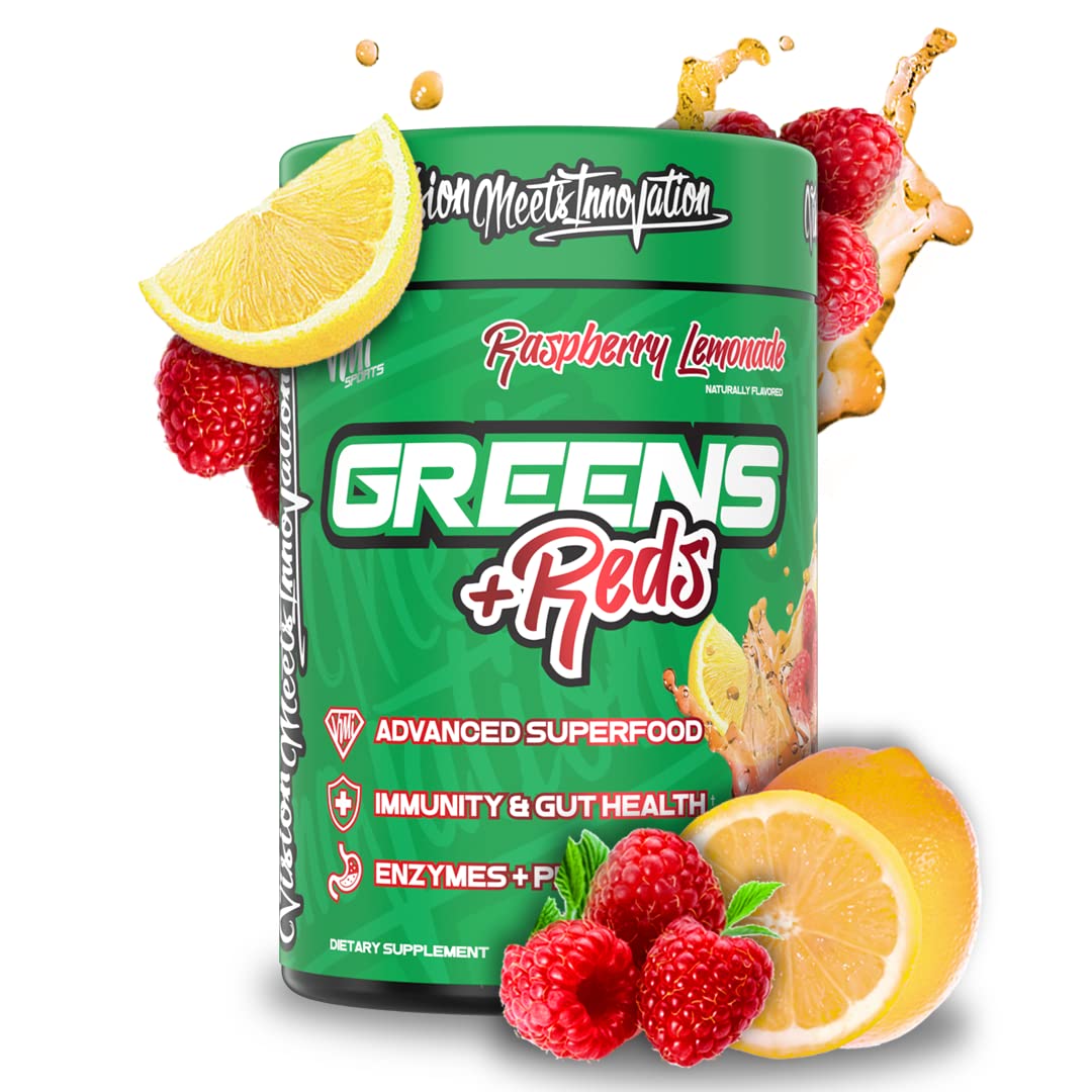 VMI Sports Greens + Reds, envase frontal, ideal para iniciar tu rutina diaria.
