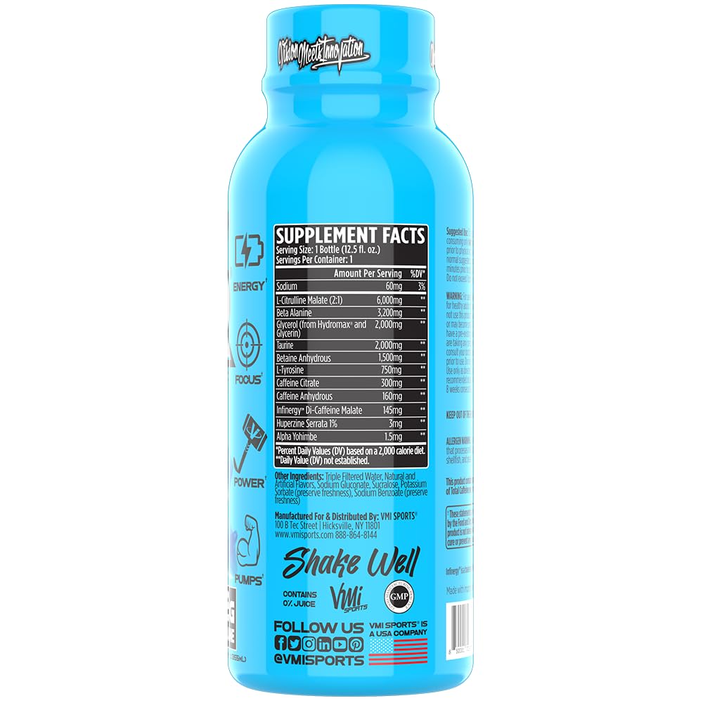 VMI Sports KXR etiqueta ingredientes: cafeína y citrulina para rendimiento.
