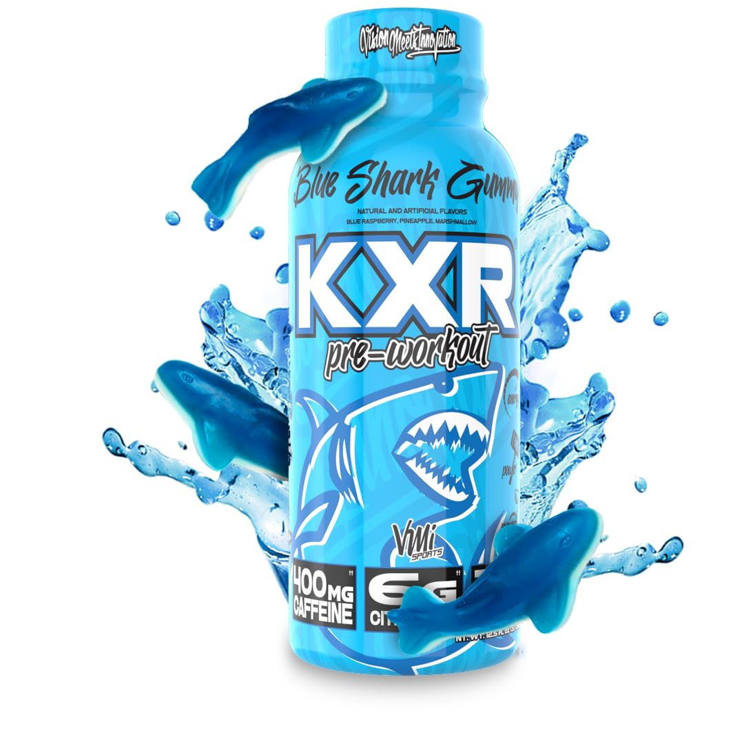 VMI Sports KXR lata azul, detalle de etiqueta con cafeína.