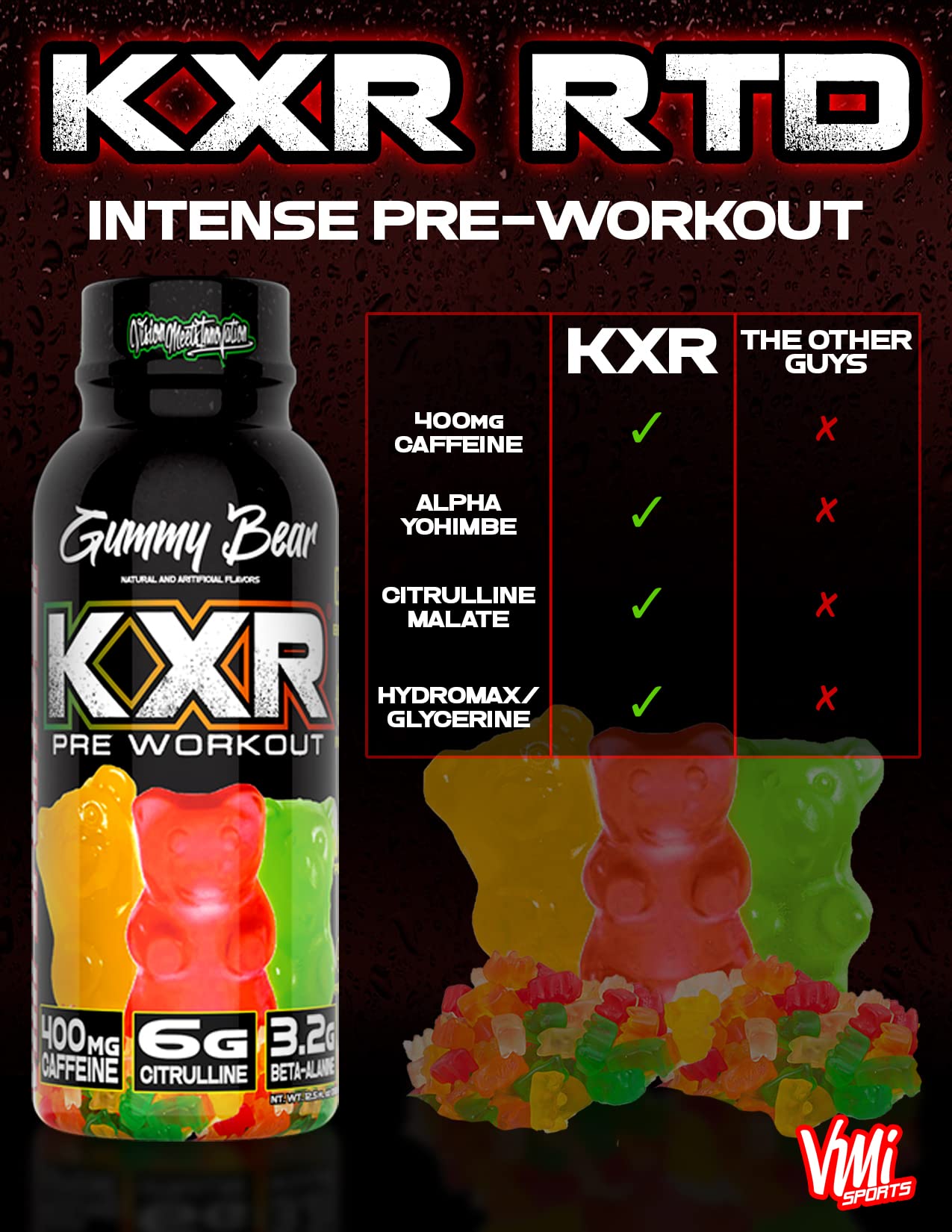 VMI Sports KXR sabor Playa Miami, bebida refrescante para entrenamiento al aire libre.