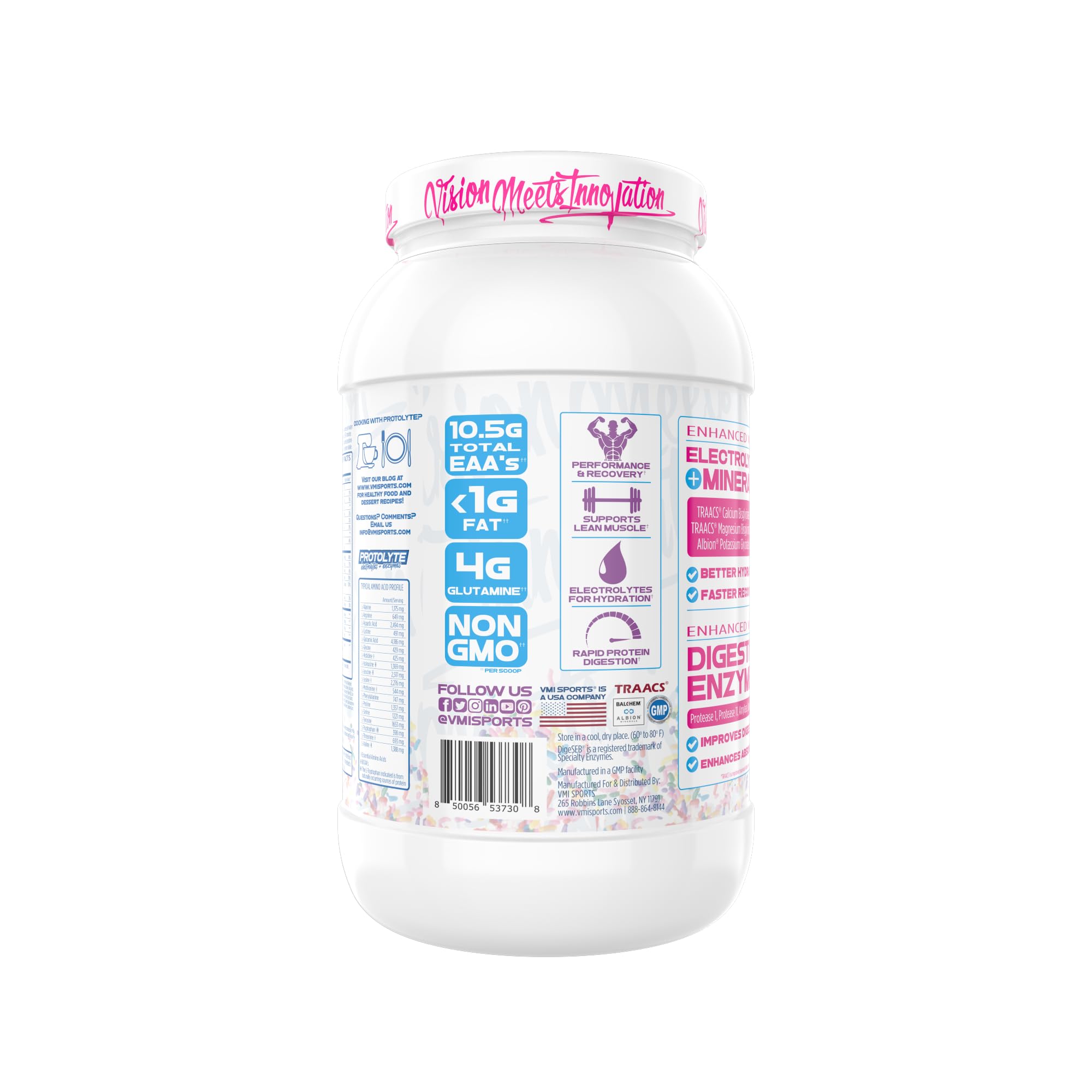 Protolyte de VMI Sports, proteína de suero aislada, sustento para entrenamiento intenso.