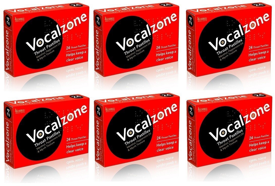 Pastillas Vocalzone de 24 unidades, para uso diario y presentaciones.