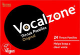 Pastillas Vocalzone, presentación de 24, textura suave para apoyar la voz durante ensayos.